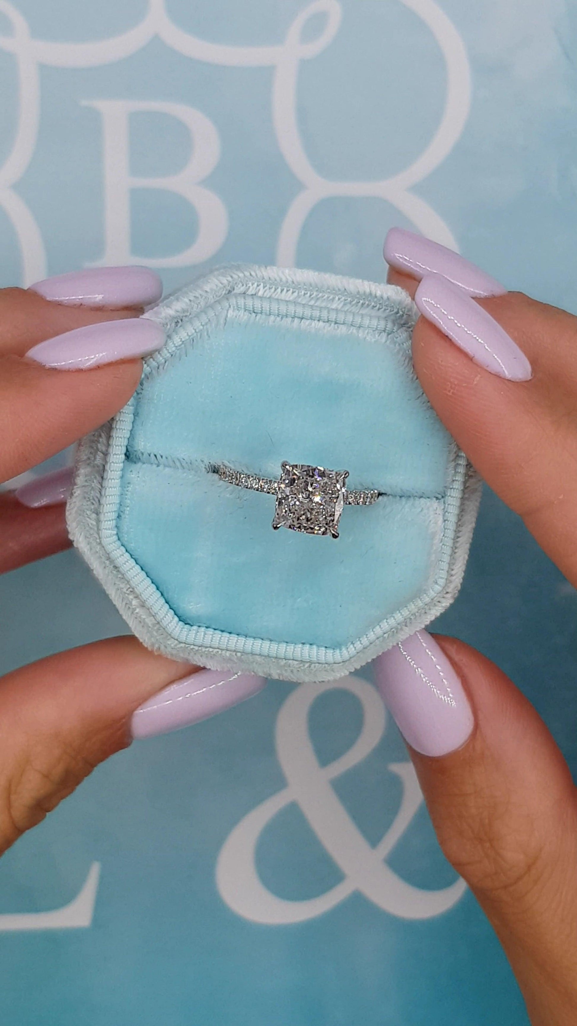 2.55 Carats Cushion Cut Micropave Side Stones Hidden Halo Diamond Engagement Ring - BenzDiamonds