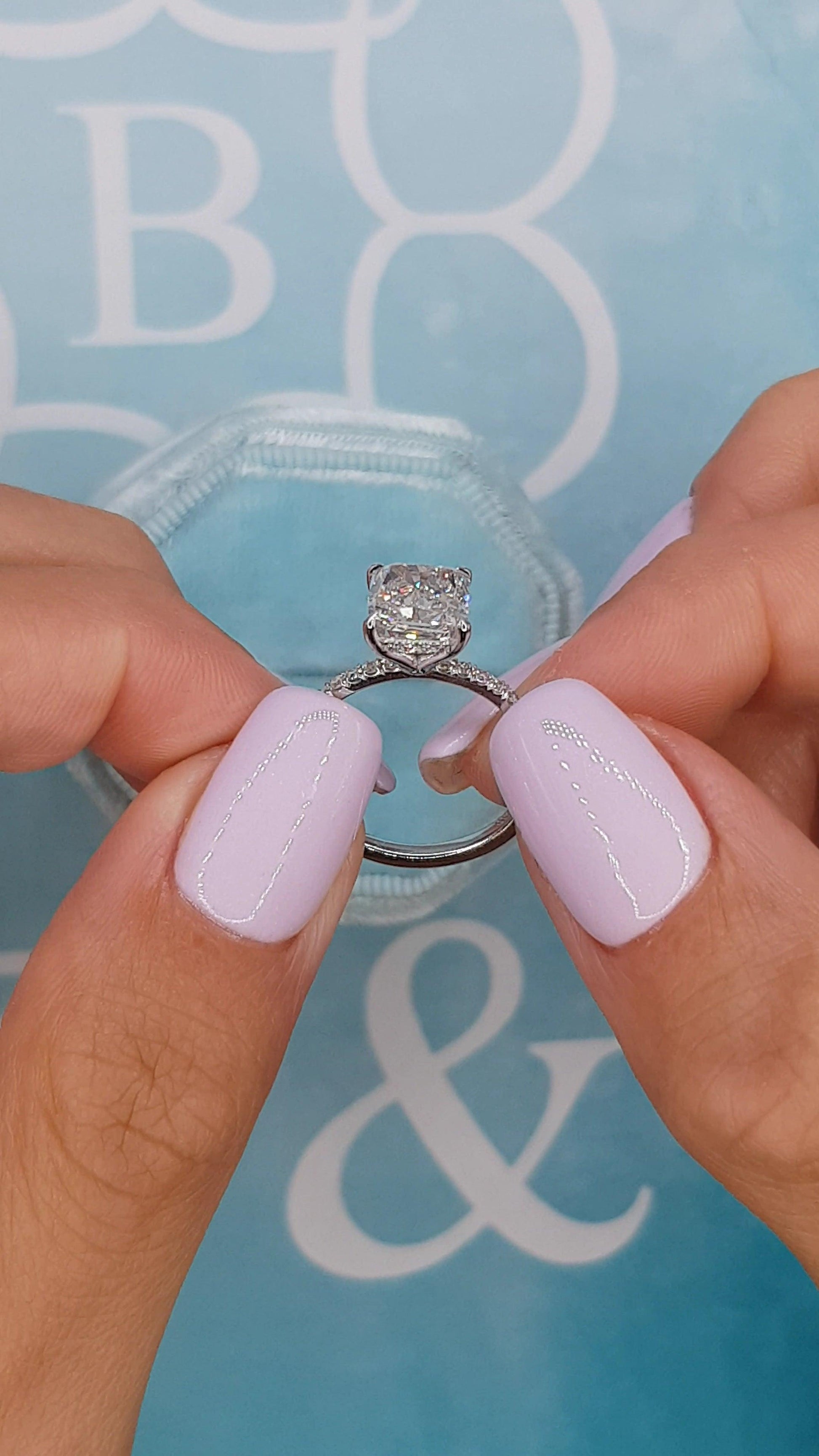 2.55 Carats Cushion Cut Micropave Side Stones Hidden Halo Diamond Engagement Ring - BenzDiamonds