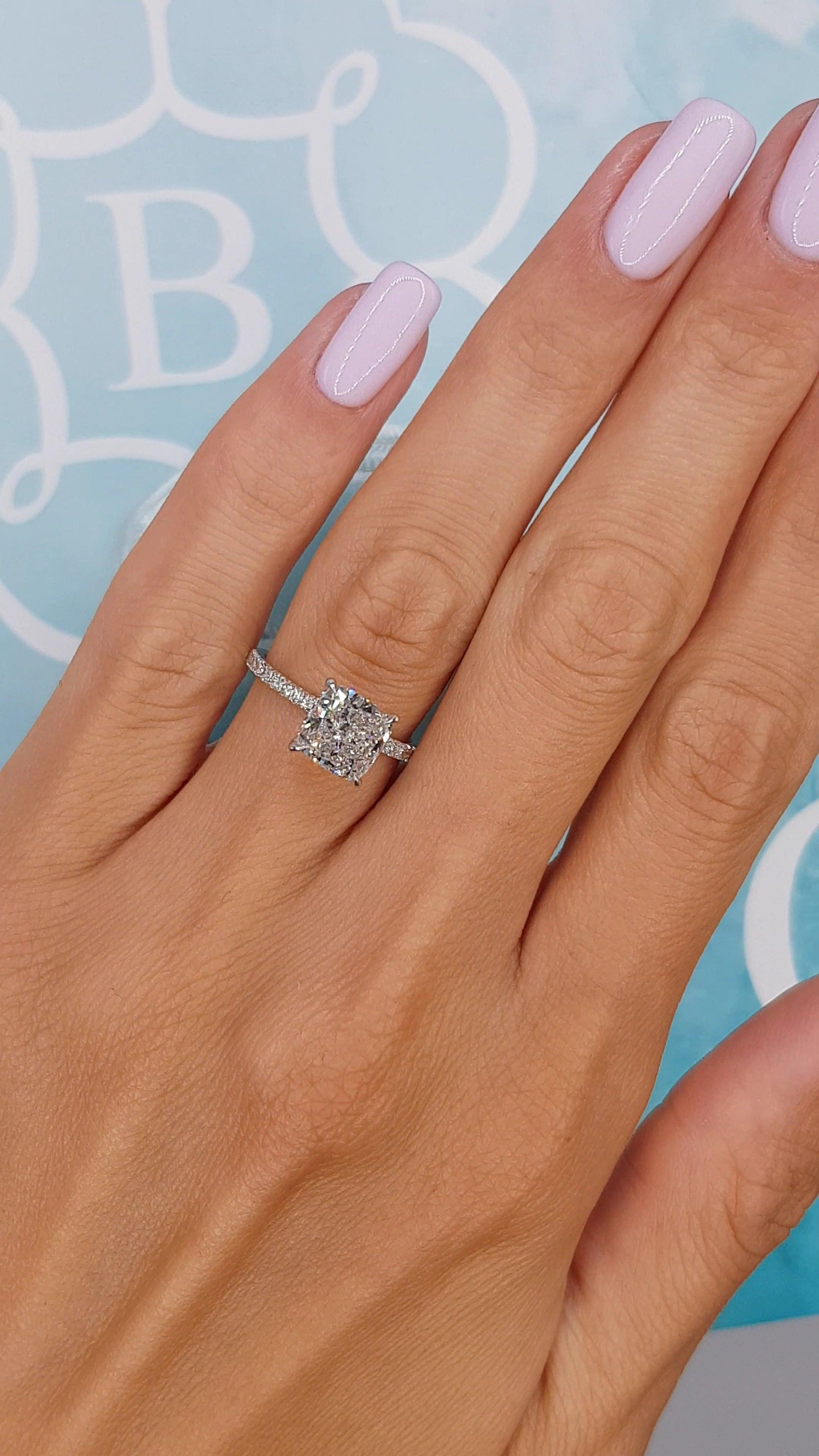 2.55 Carats Cushion Cut Micropave Side Stones Hidden Halo Diamond Engagement Ring - BenzDiamonds