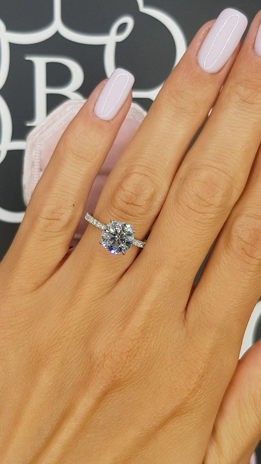 3 Carats Round Brilliant Cut Micropave Side Stones Hidden Halo Diamond Engagement Ring - BenzDiamonds