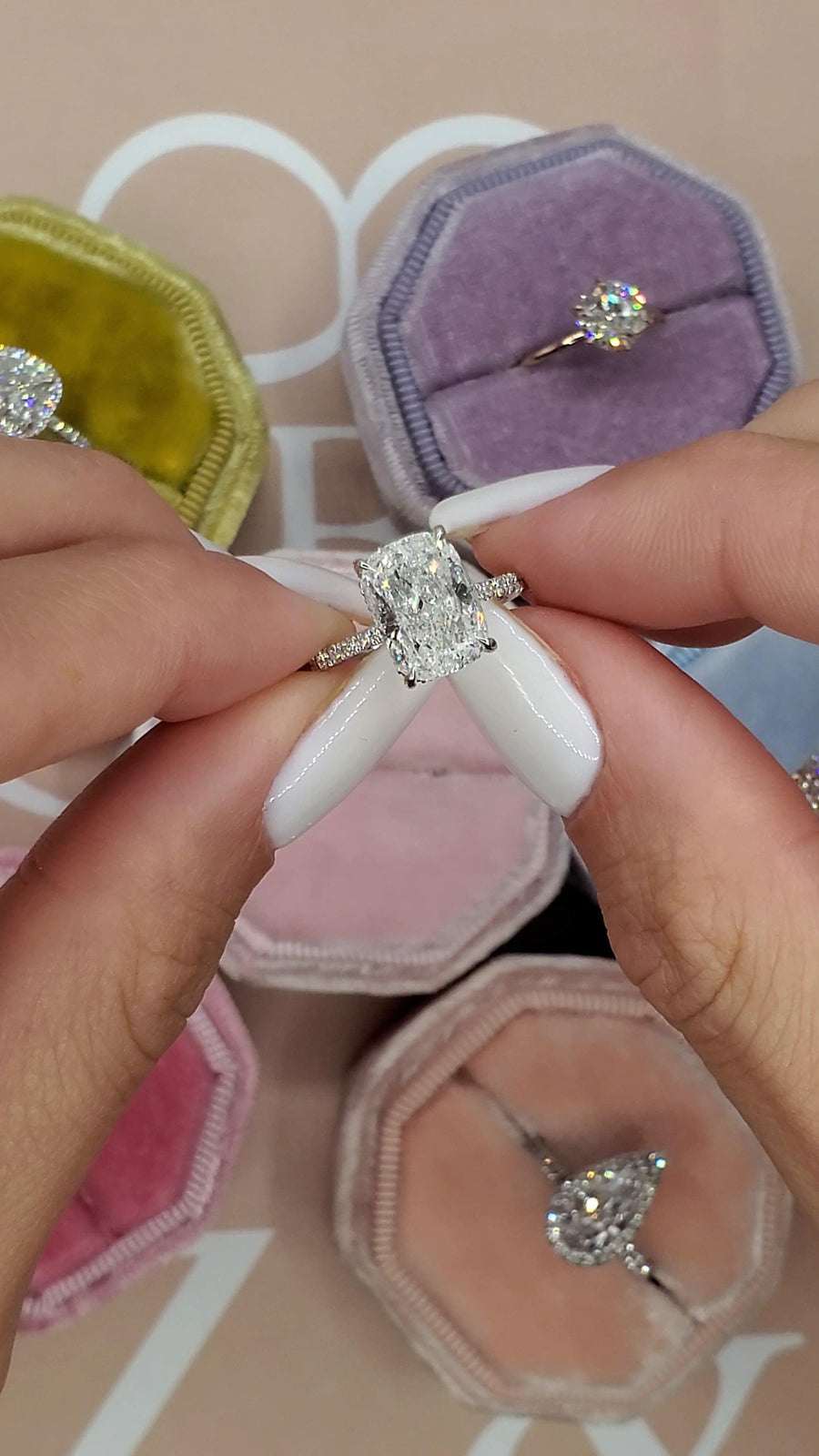 3.58 Carats Elongated Cushion Cut Micropave Side Stones Hidden Halo Diamond Engagement Ring - BenzDiamonds