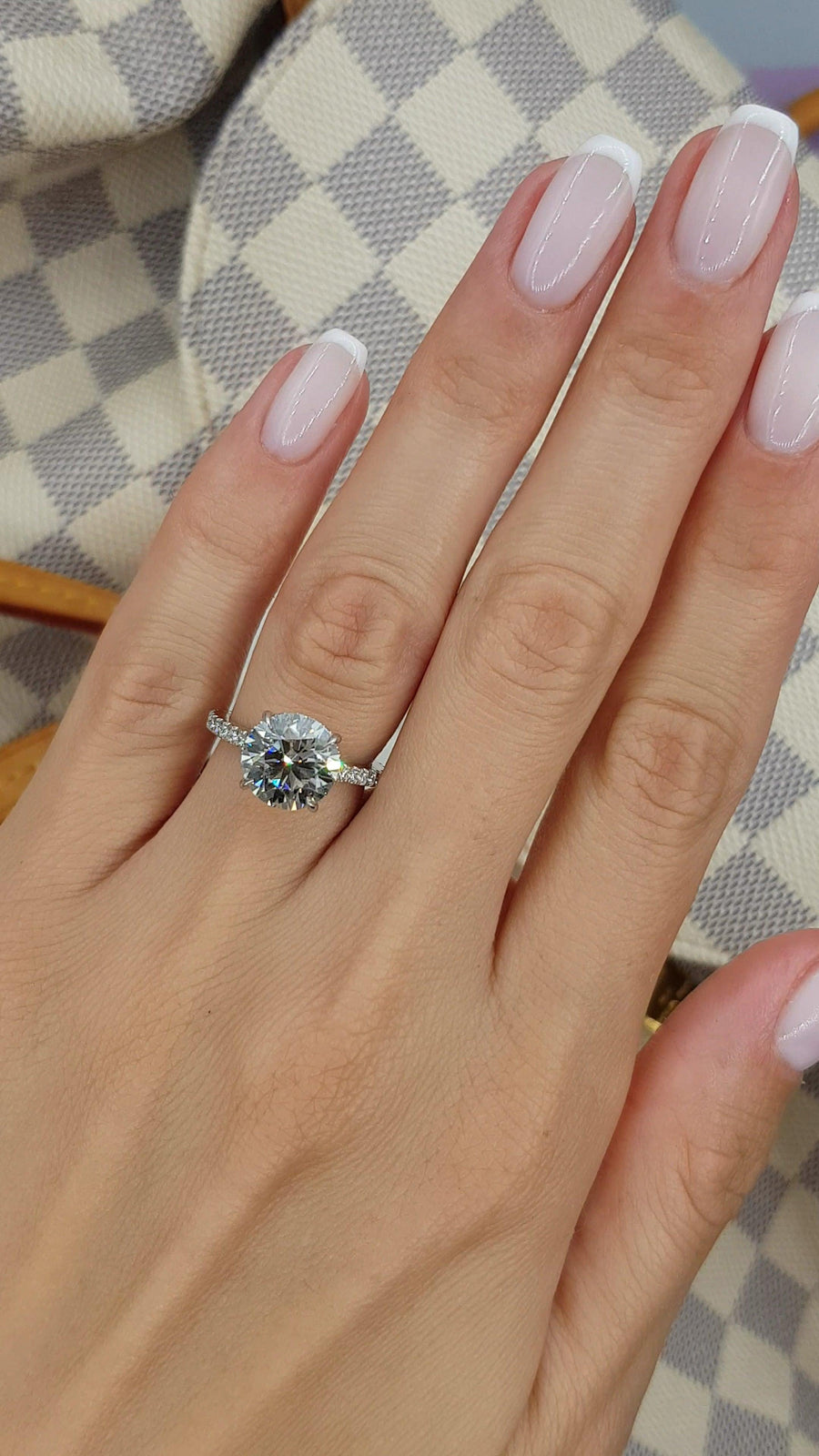 3.65 Carats Round Brilliant Cut Cathedral Diamond Engagement Ring - BenzDiamonds