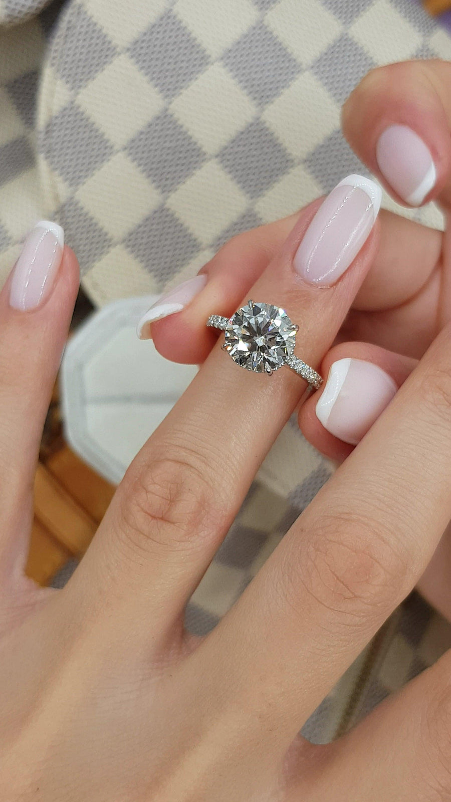 3.65 Carats Round Brilliant Cut Cathedral Diamond Engagement Ring - BenzDiamonds