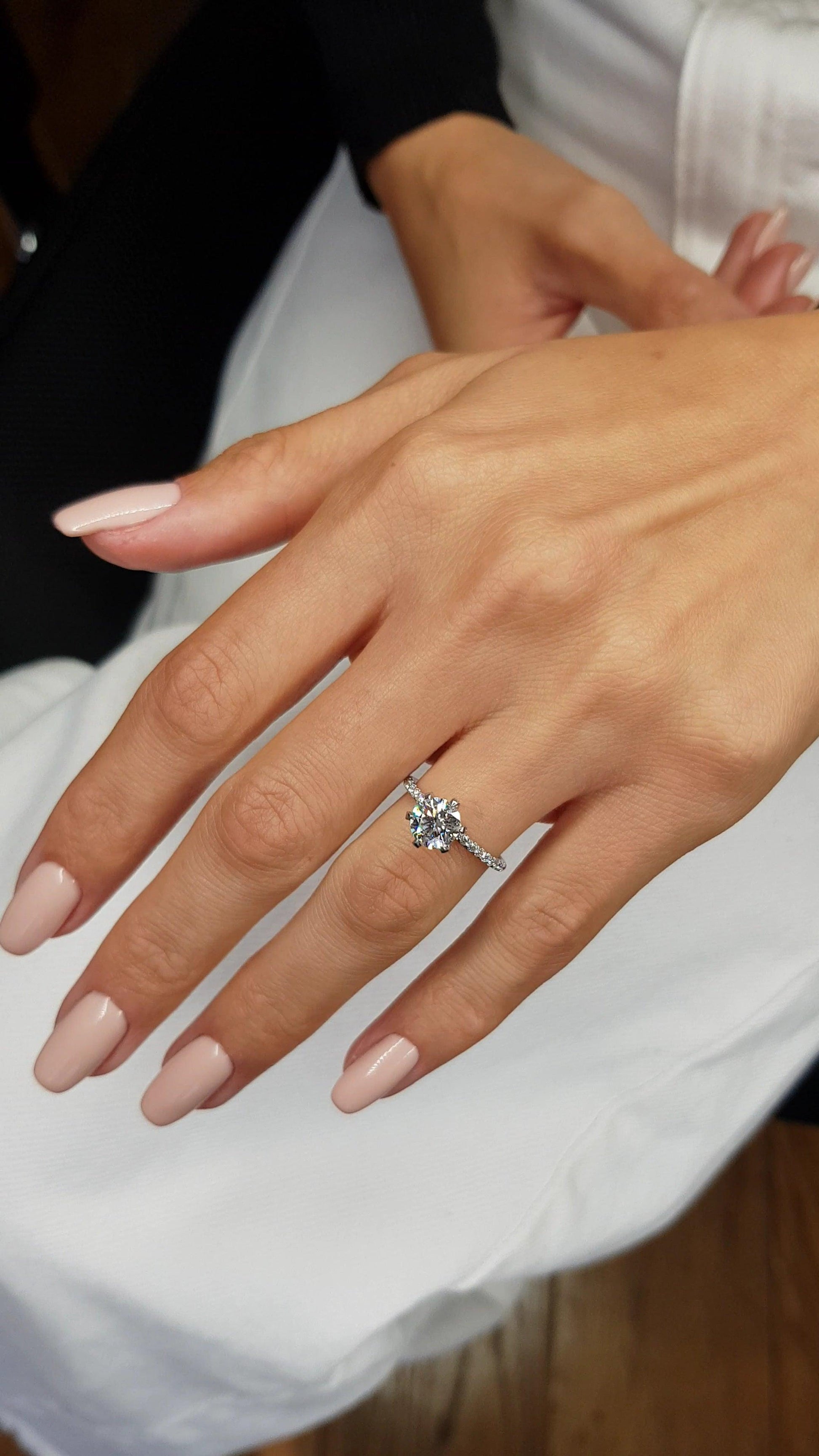 1.54 Carats Round Brilliant Cut Micropave Side Stones Accented Prongs Diamond Engagement Ring - BenzDiamonds
