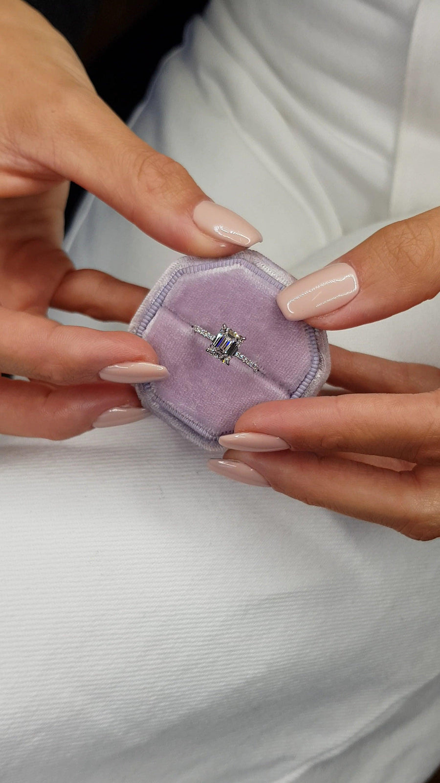 2.53 Carats Emerald Cut Hidden Halo Micropaved Diamond Engagement Ring - BenzDiamonds
