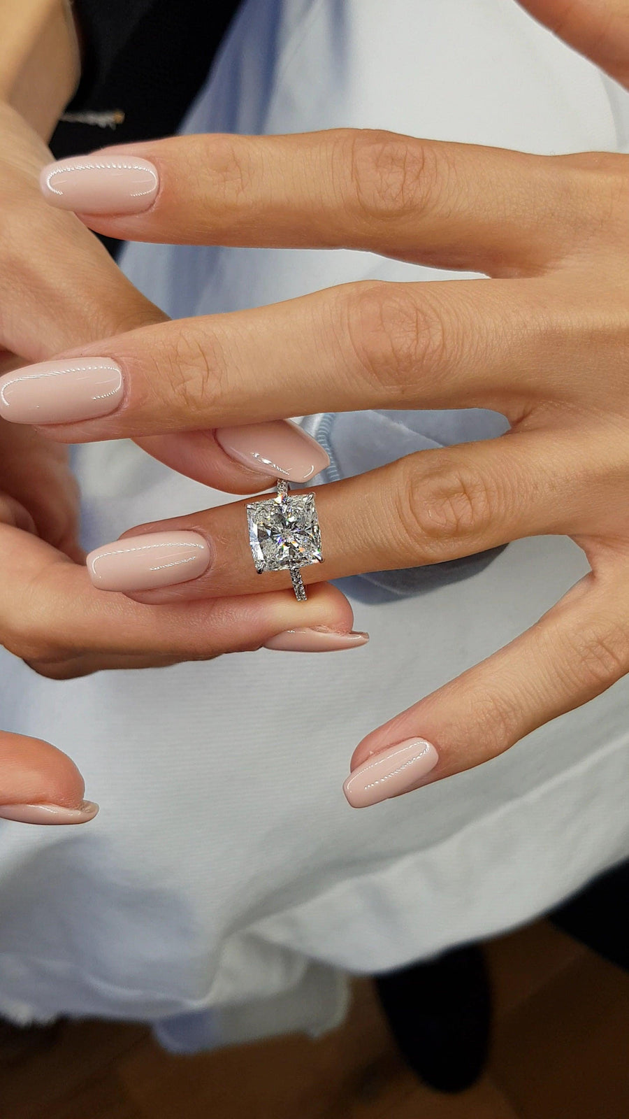 5.52 Carats Cushion Cut Cathedral Diamond Engagement Ring - BenzDiamonds