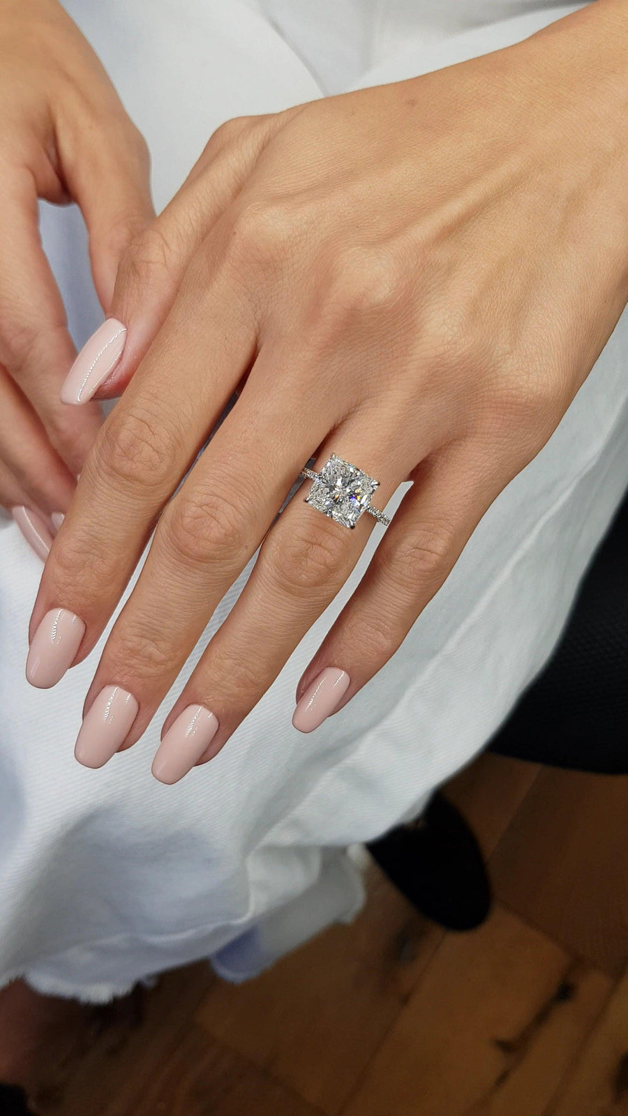 5.52 Carats Cushion Cut Cathedral Diamond Engagement Ring - BenzDiamonds