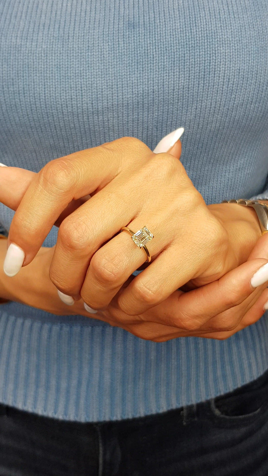 2.15 Carats Emerald Cut Solitaire Hidden Halo Diamond Engagement Ring - BenzDiamonds
