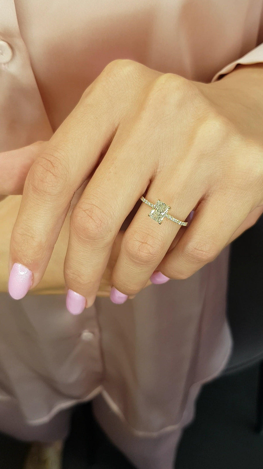 1.22 Carats Radiant Cut Micropaved Side Stones Diamond Engagement Ring - BenzDiamonds