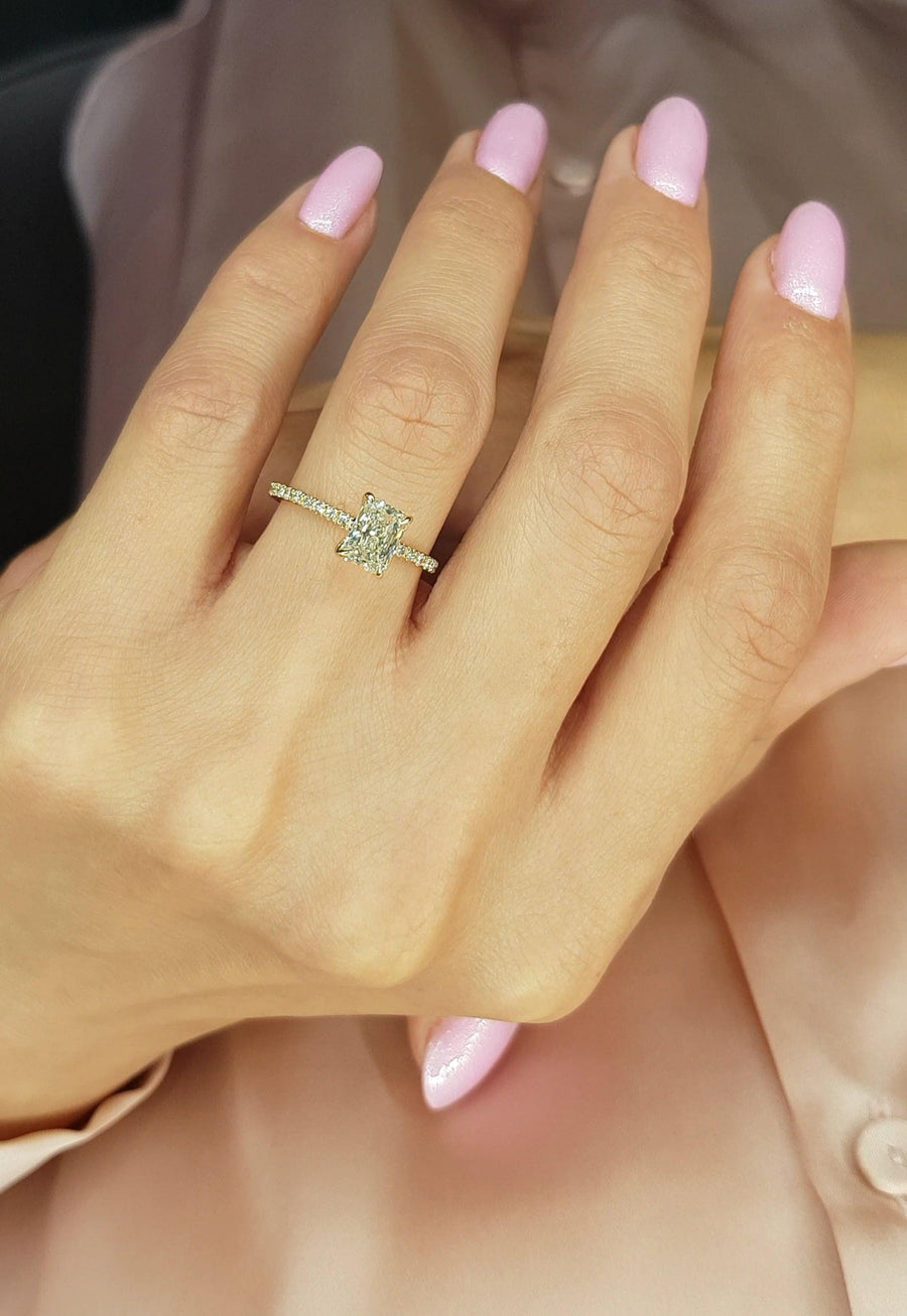 1.22 Carats Radiant Cut Micropaved Side Stones Diamond Engagement Ring - BenzDiamonds