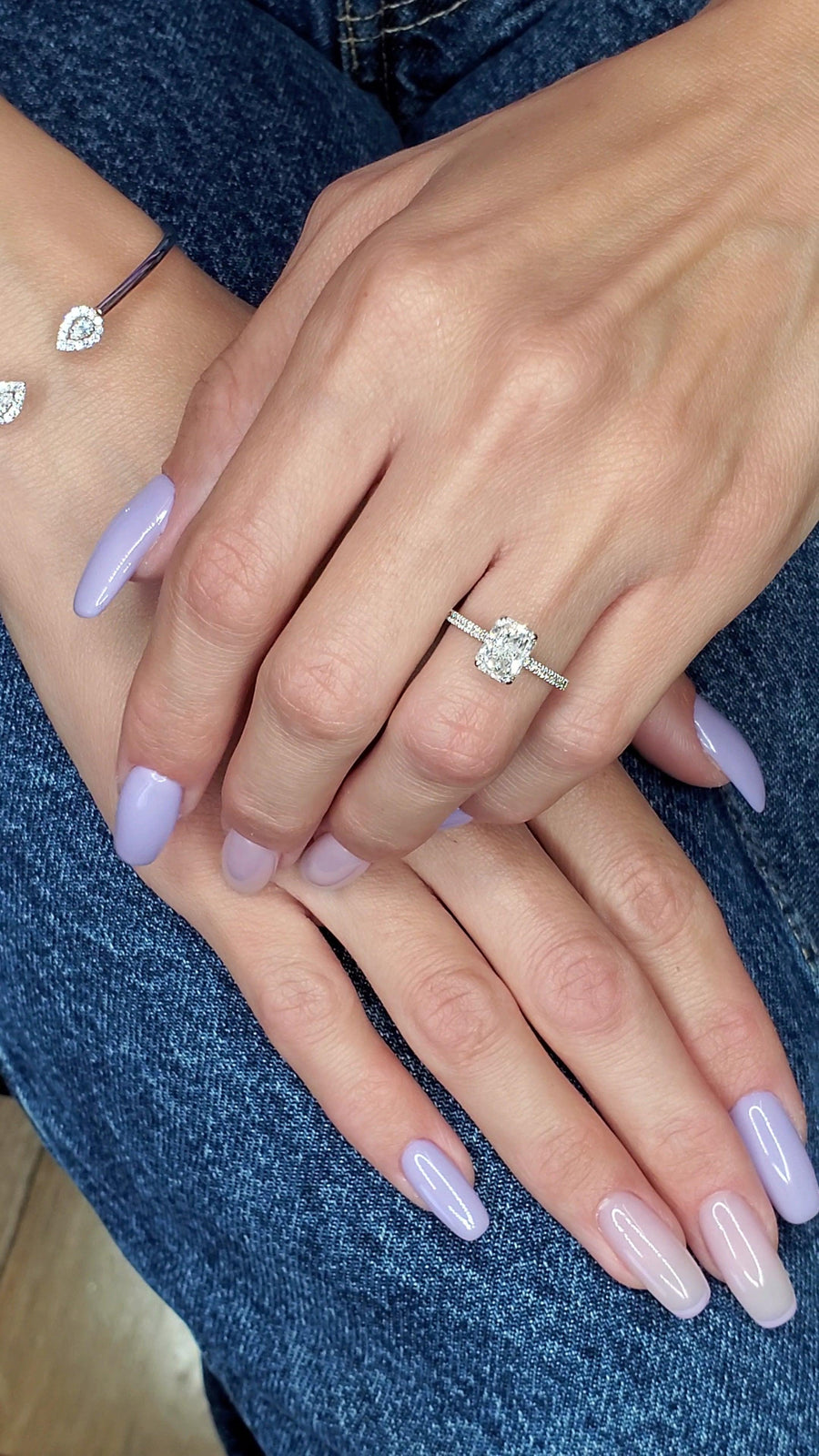 1.70 Carats Radiant Cut Micropaved Side Stones Hidden Halo Diamond Engagement Ring - BenzDiamonds