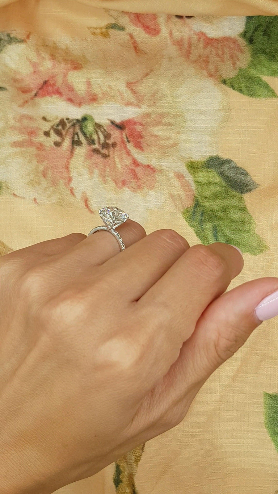 4 Carats Round Brilliant Cut Micropave Side Stones Accented Prongs Hidden Halo Diamond Engagement Ring - BenzDiamonds