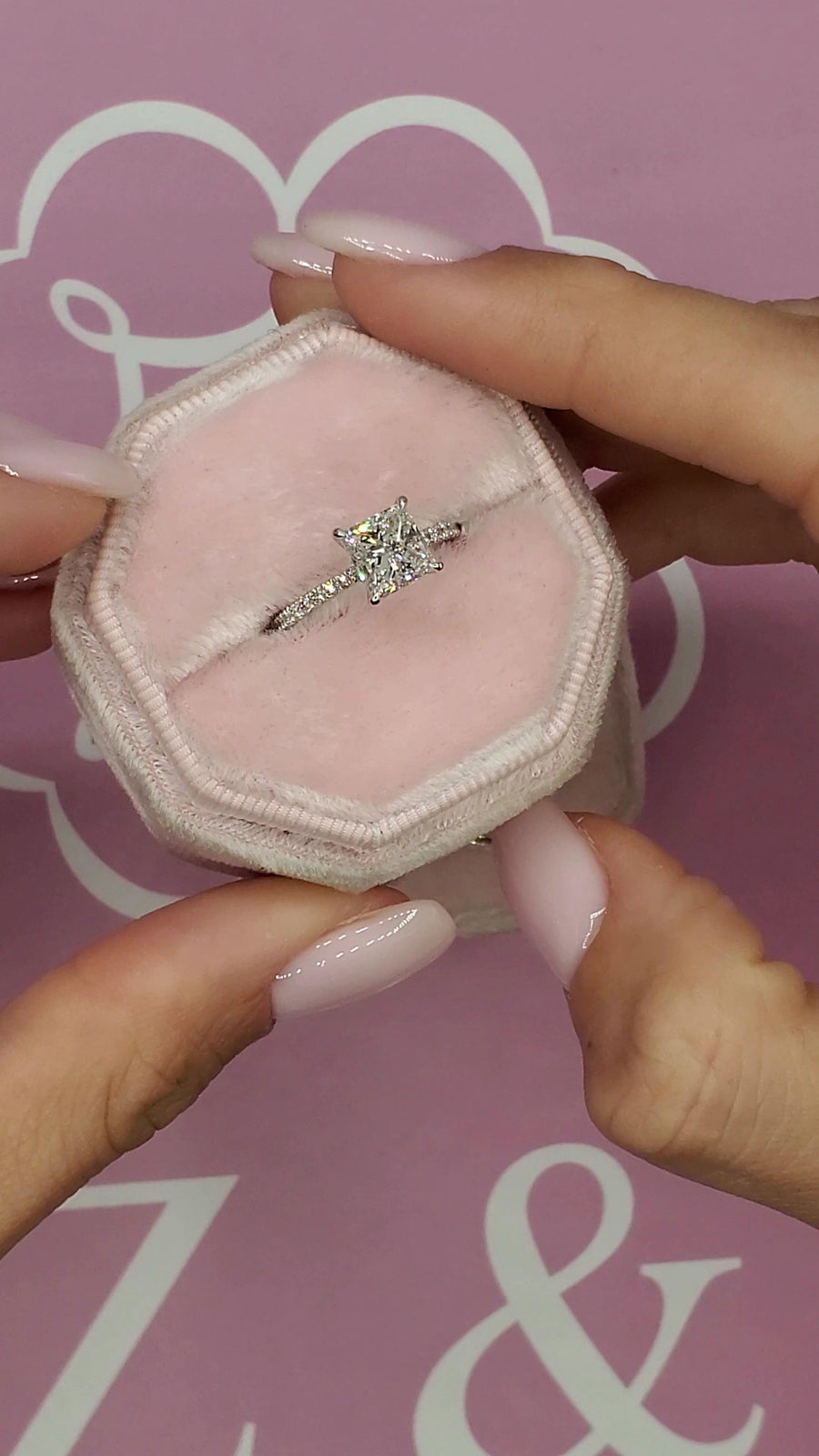 2 Carats Princess Cut Side Stones Hidden Halo Diamond Engagement Ring - BenzDiamonds