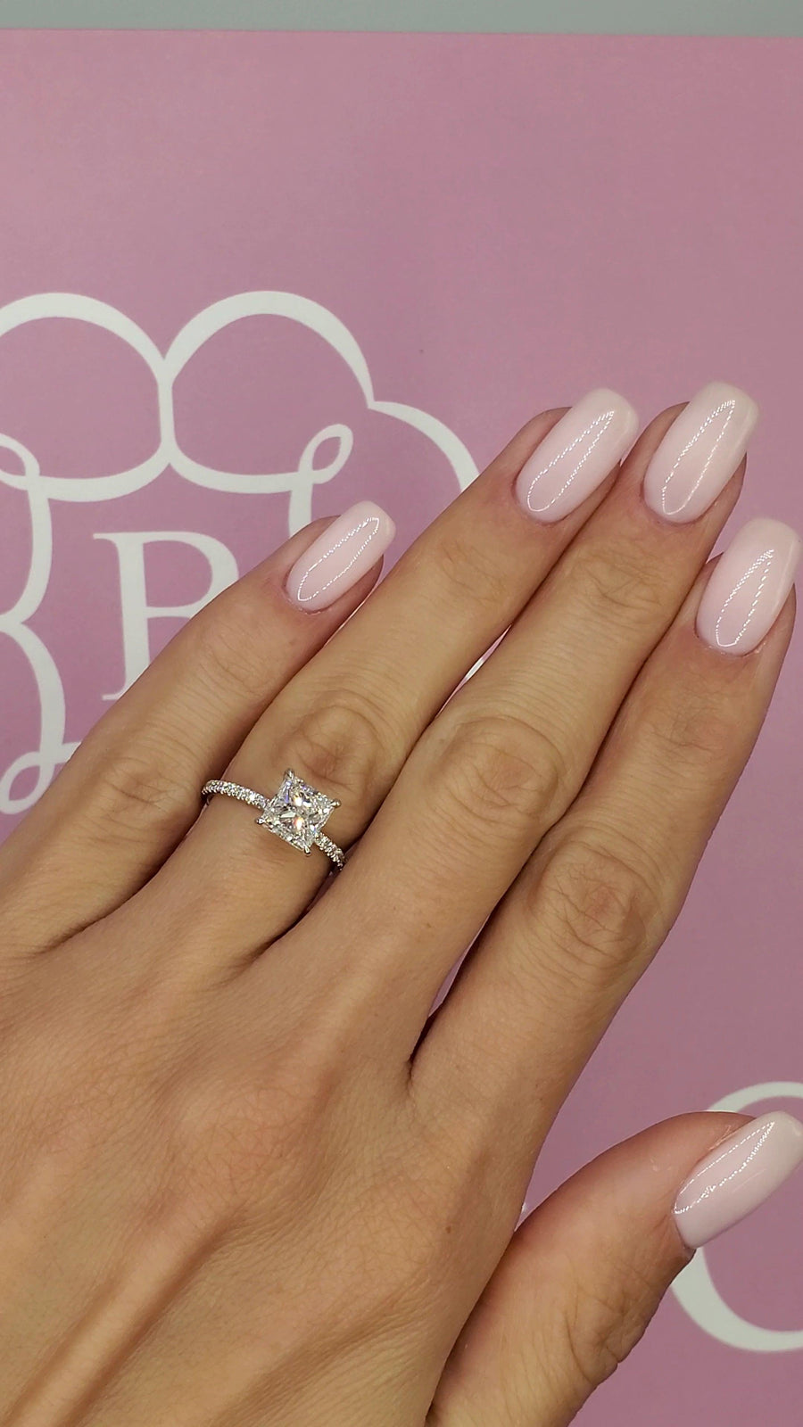 2 Carats Princess Cut Side Stones Hidden Halo Diamond Engagement Ring - BenzDiamonds