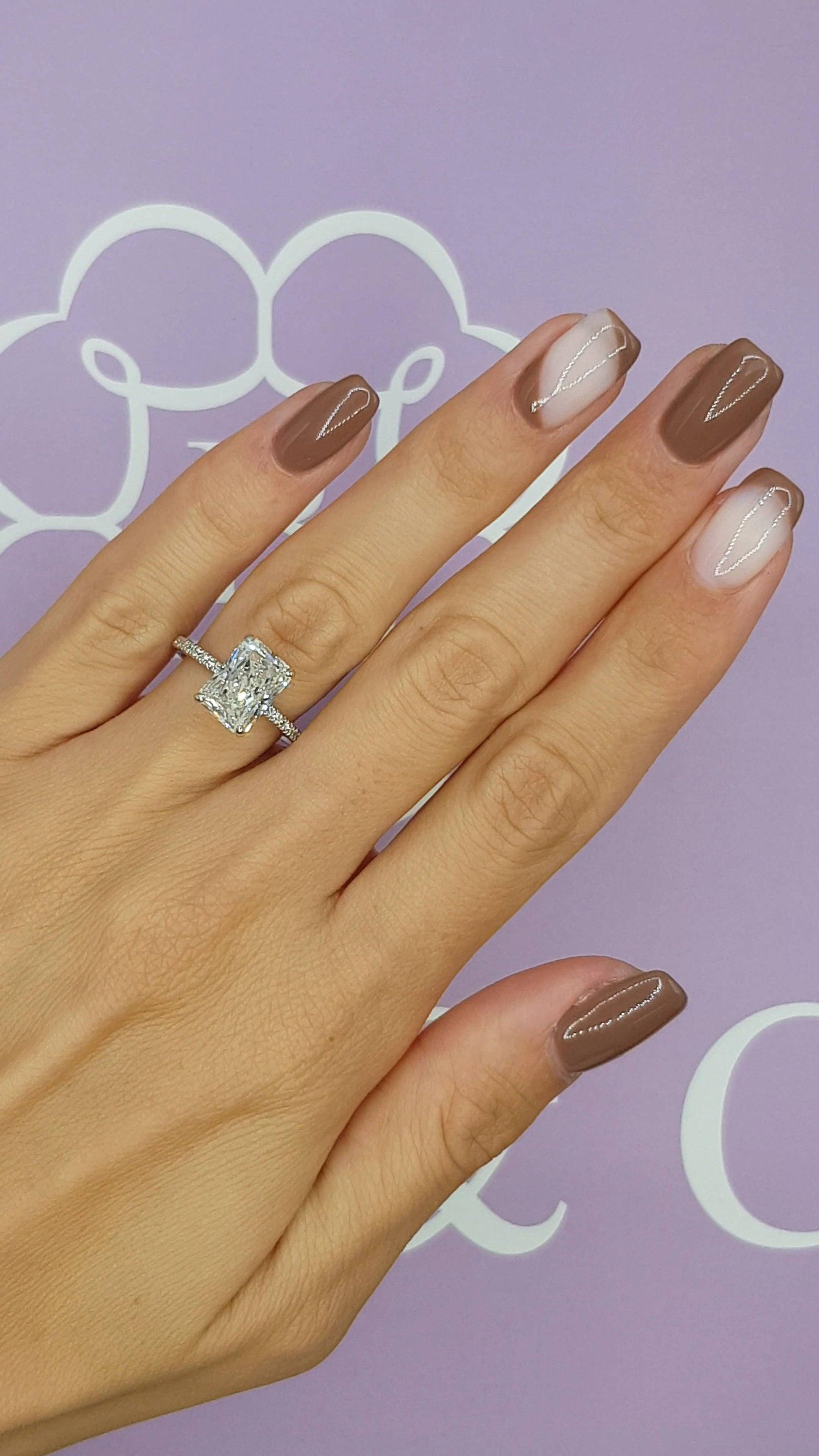 3.52 Carats Elongated Radiant Cut Micropaved Side Stones Hidden Halo Diamond Engagement Ring - BenzDiamonds