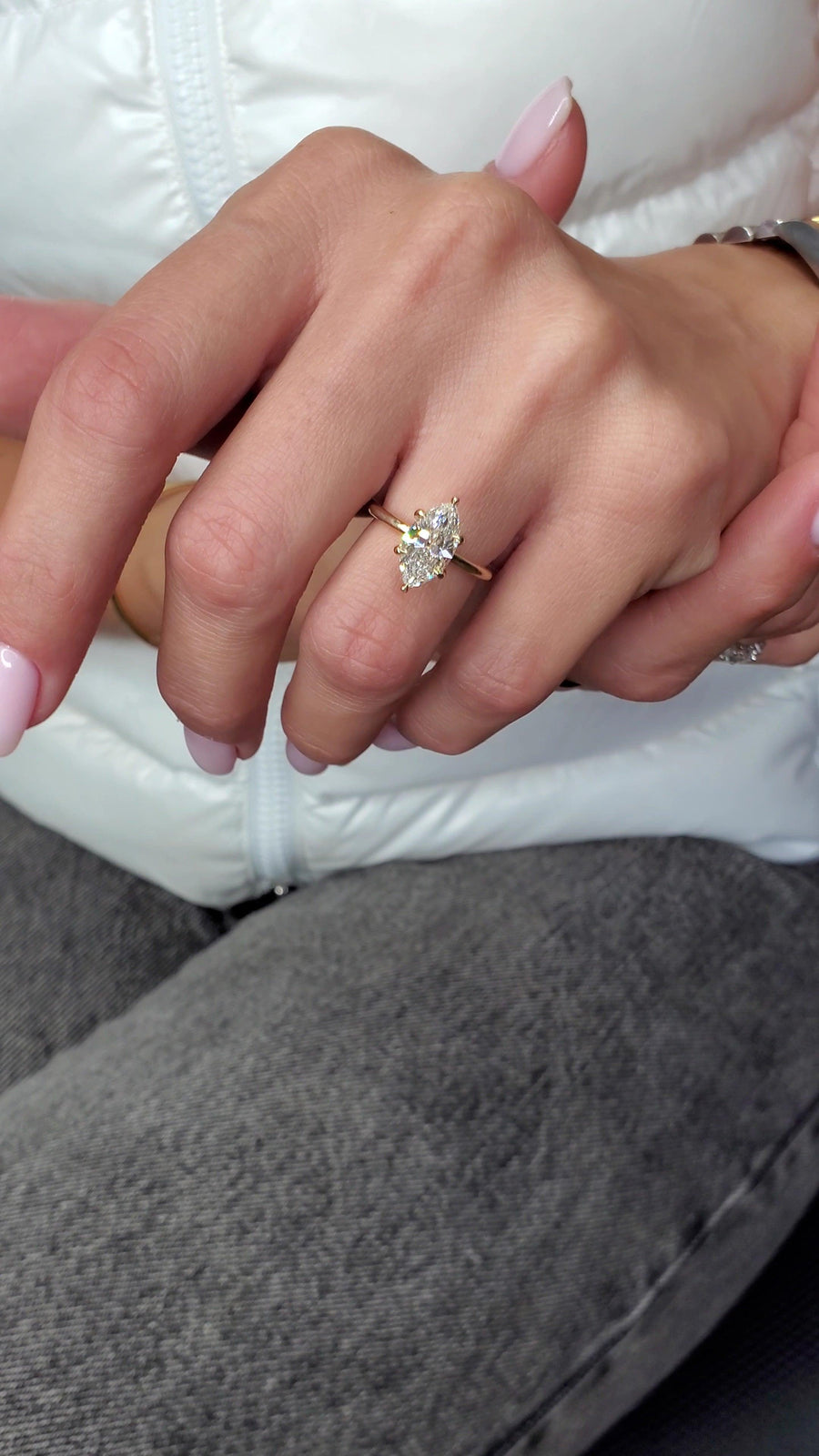 2.17 Carats Marquise Cut Solitaire Hidden Halo Diamond Engagement Ring - BenzDiamonds