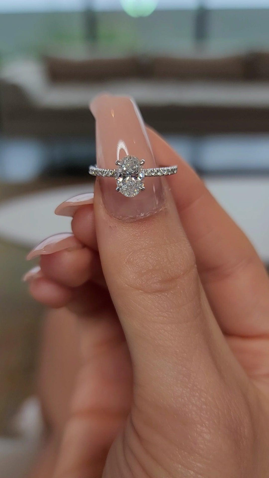 1.52 Carats Oval Cut Micropave Side Stones Hidden Halo Diamond Engagement Ring - BenzDiamonds