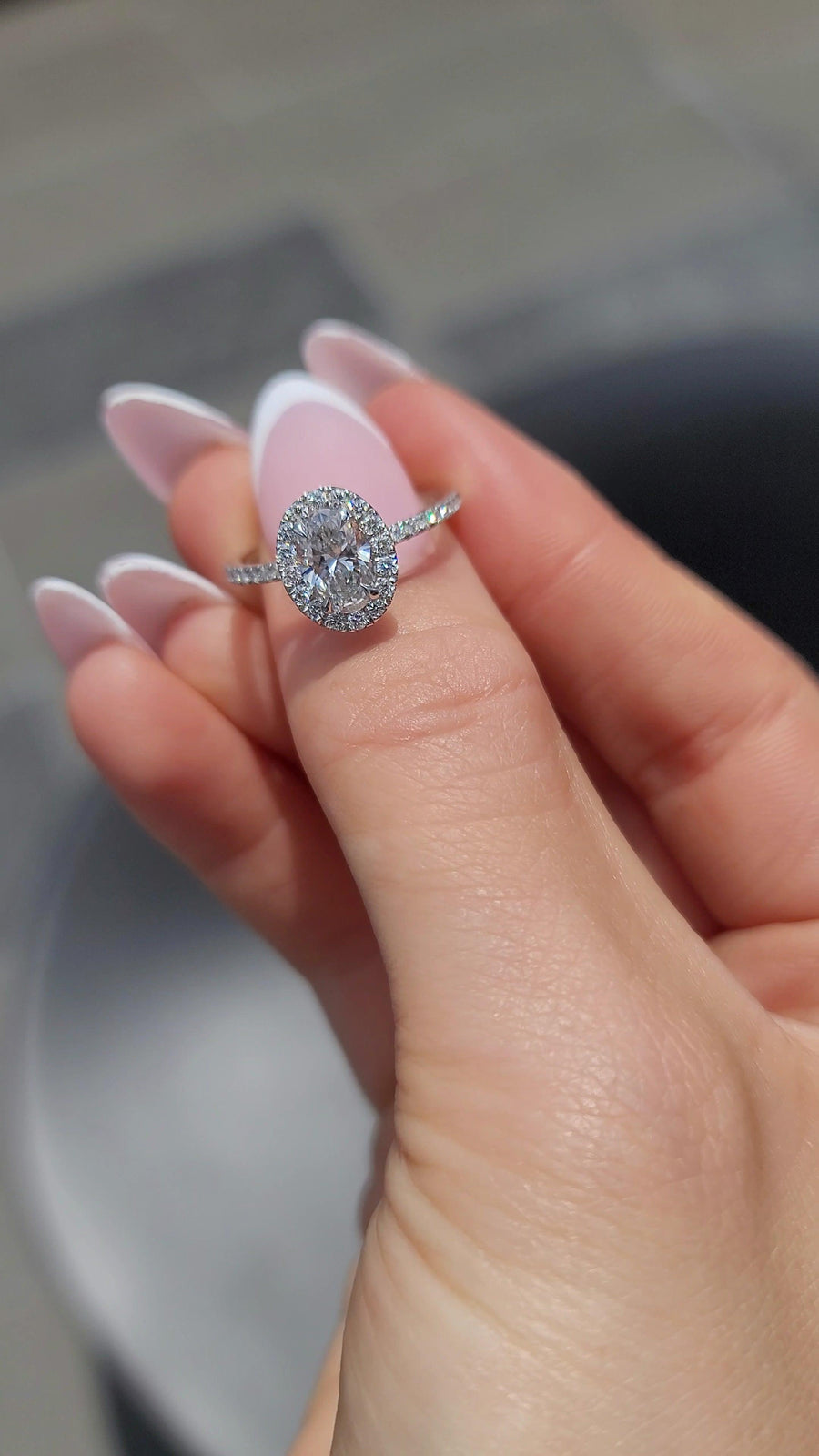 1.60 Carats Lab Grown Oval Cut Micropave Halo Side Stones Diamond Engagement Ring - BenzDiamonds