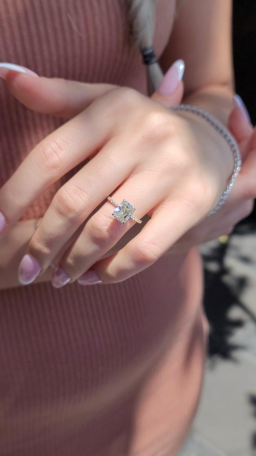 3.18 Carats Radiant Cut Micropaved Side Stones Hidden Halo Diamond Engagement Ring - BenzDiamonds