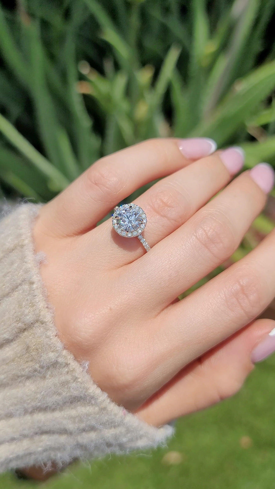 2 Carats Lab Grown Round Brilliant Cut Micropaved Halo Side Stones Diamond Engagement Ring - BenzDiamonds
