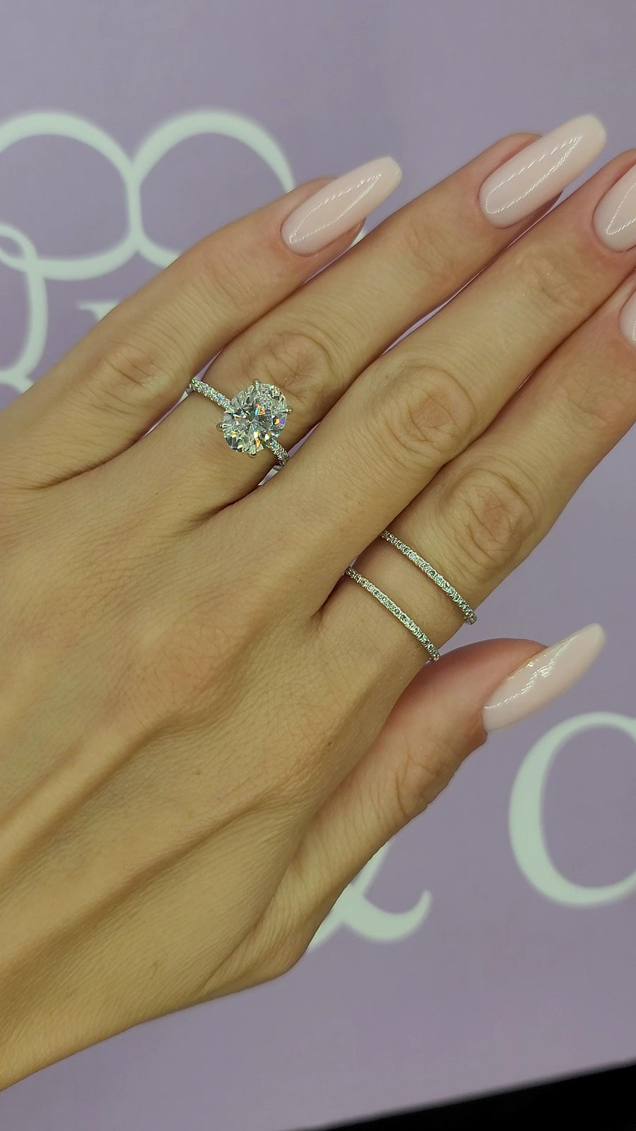 3 Carats Lab Grown Oval Cut Micropaved Side Stones Hidden Halo Diamond Engagement Ring - BenzDiamonds