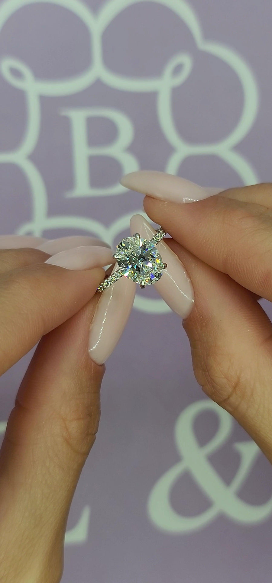 3 Carats Lab Grown Oval Cut Micropaved Side Stones Hidden Halo Diamond Engagement Ring - BenzDiamonds