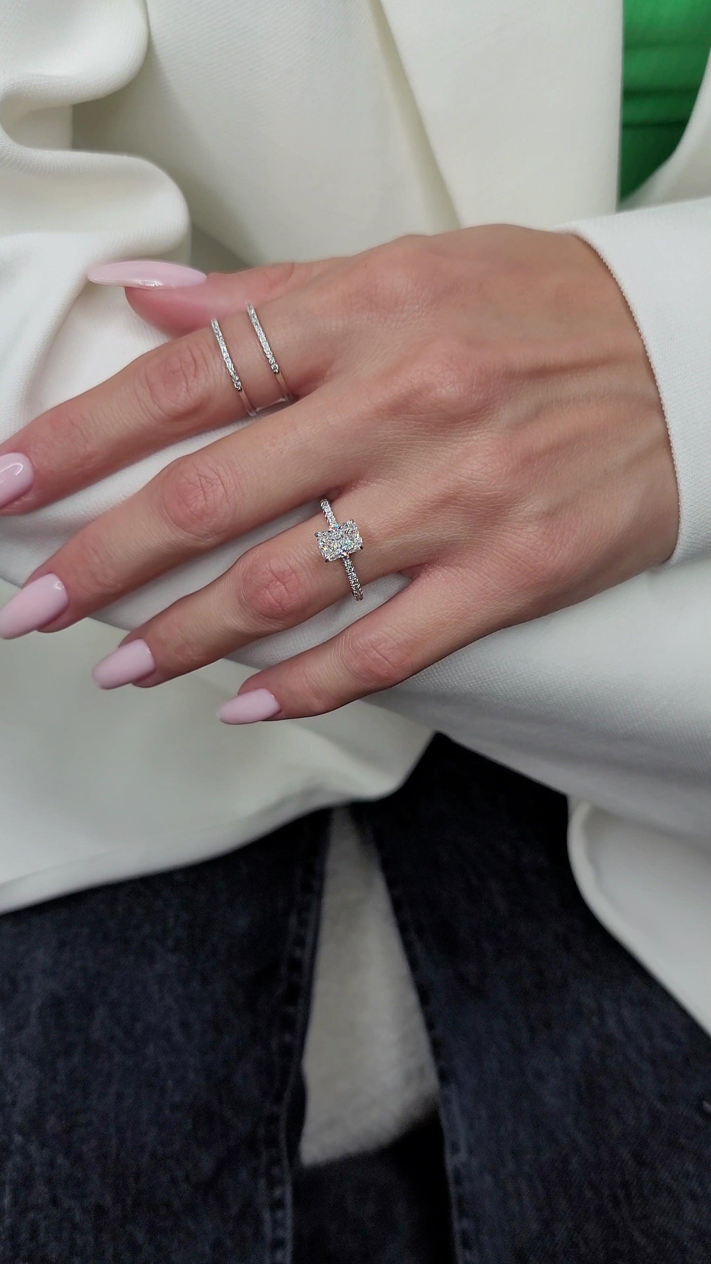 2 Carats Lab Grown Radiant Cut Micropaved Side Stones Hidden Halo Diamond Engagement Ring - BenzDiamonds