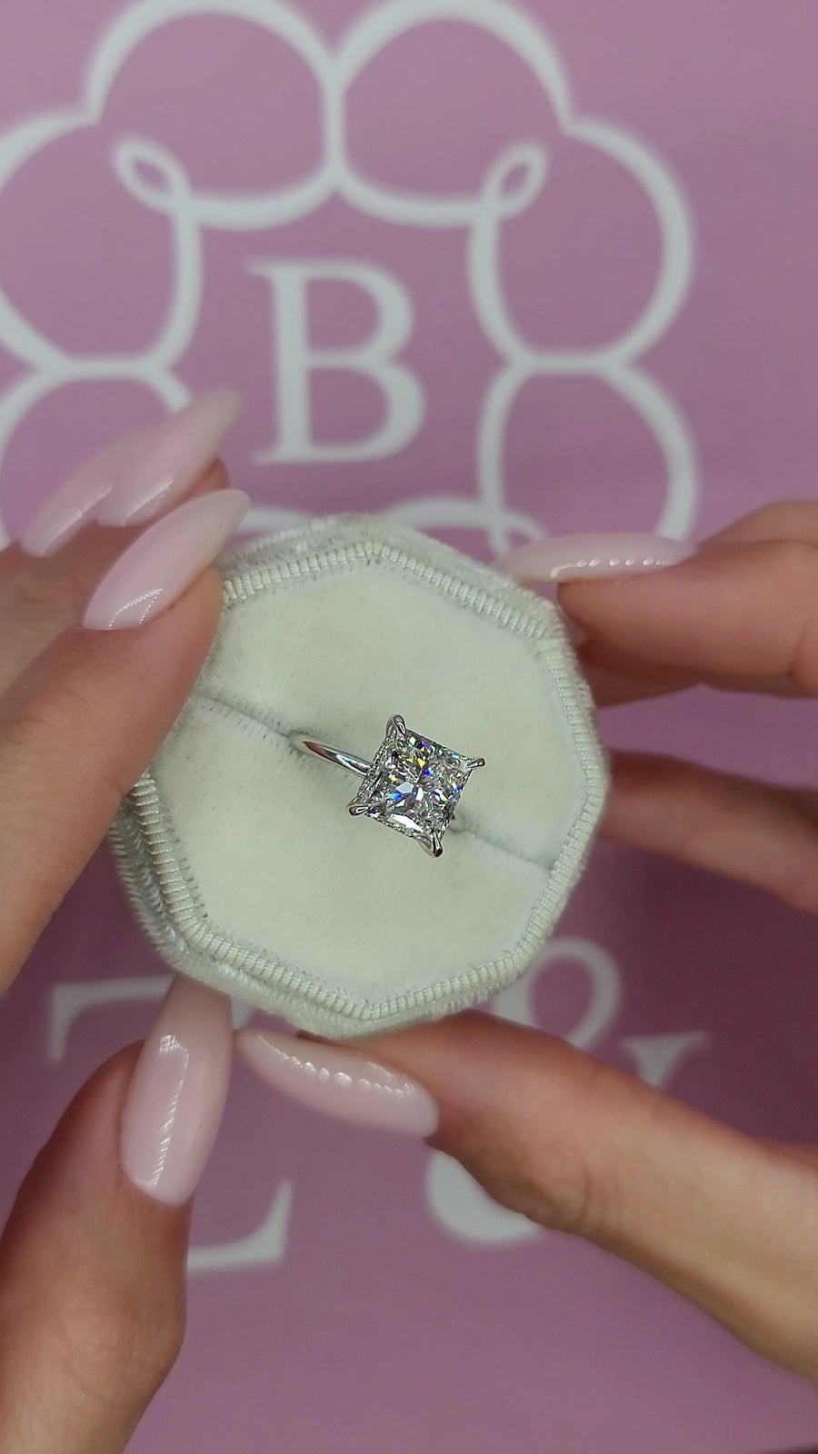 3.32 Carats Lab Grown Princess Cut Solitaire Hidden Halo Diamond Engagement Ring - BenzDiamonds