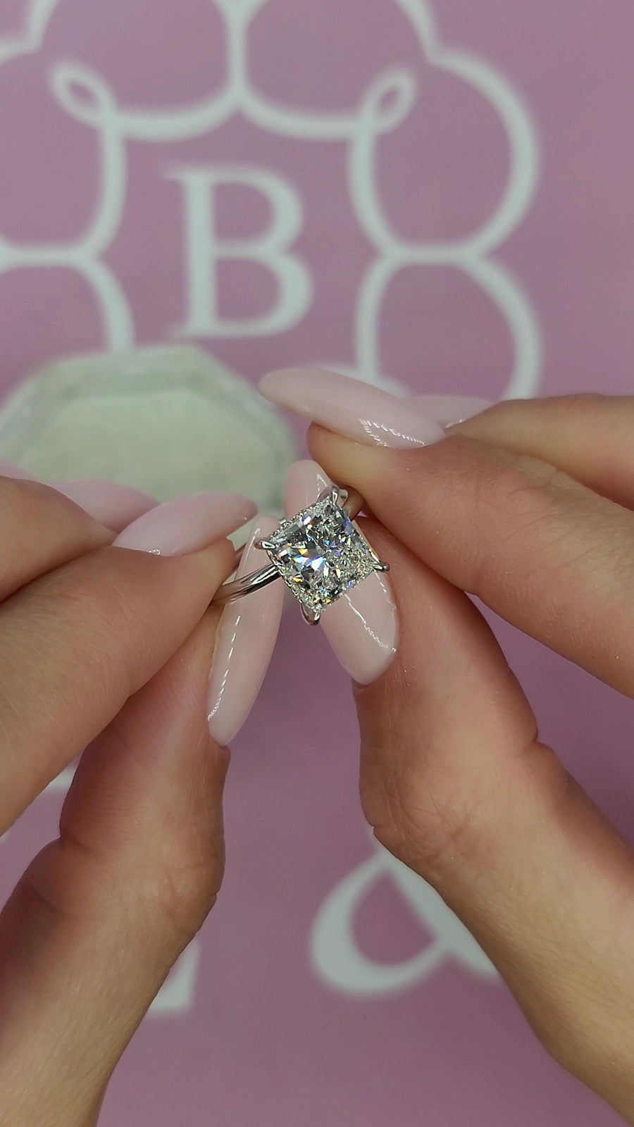 3.32 Carats Lab Grown Princess Cut Solitaire Hidden Halo Diamond Engagement Ring - BenzDiamonds