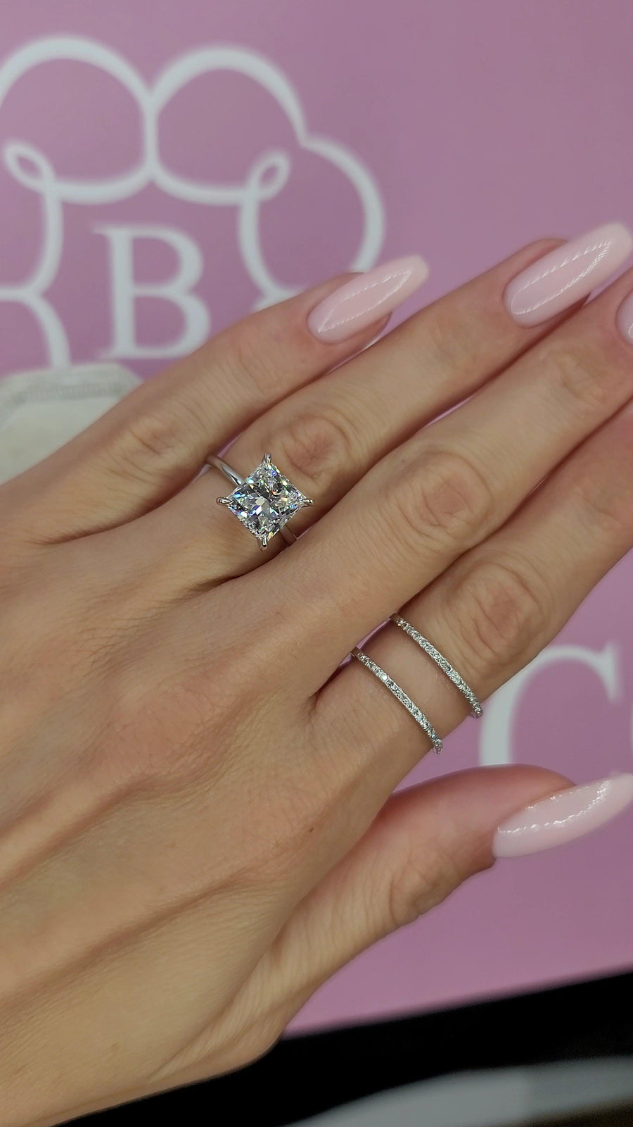 3.32 Carats Lab Grown Princess Cut Solitaire Hidden Halo Diamond Engagement Ring - BenzDiamonds