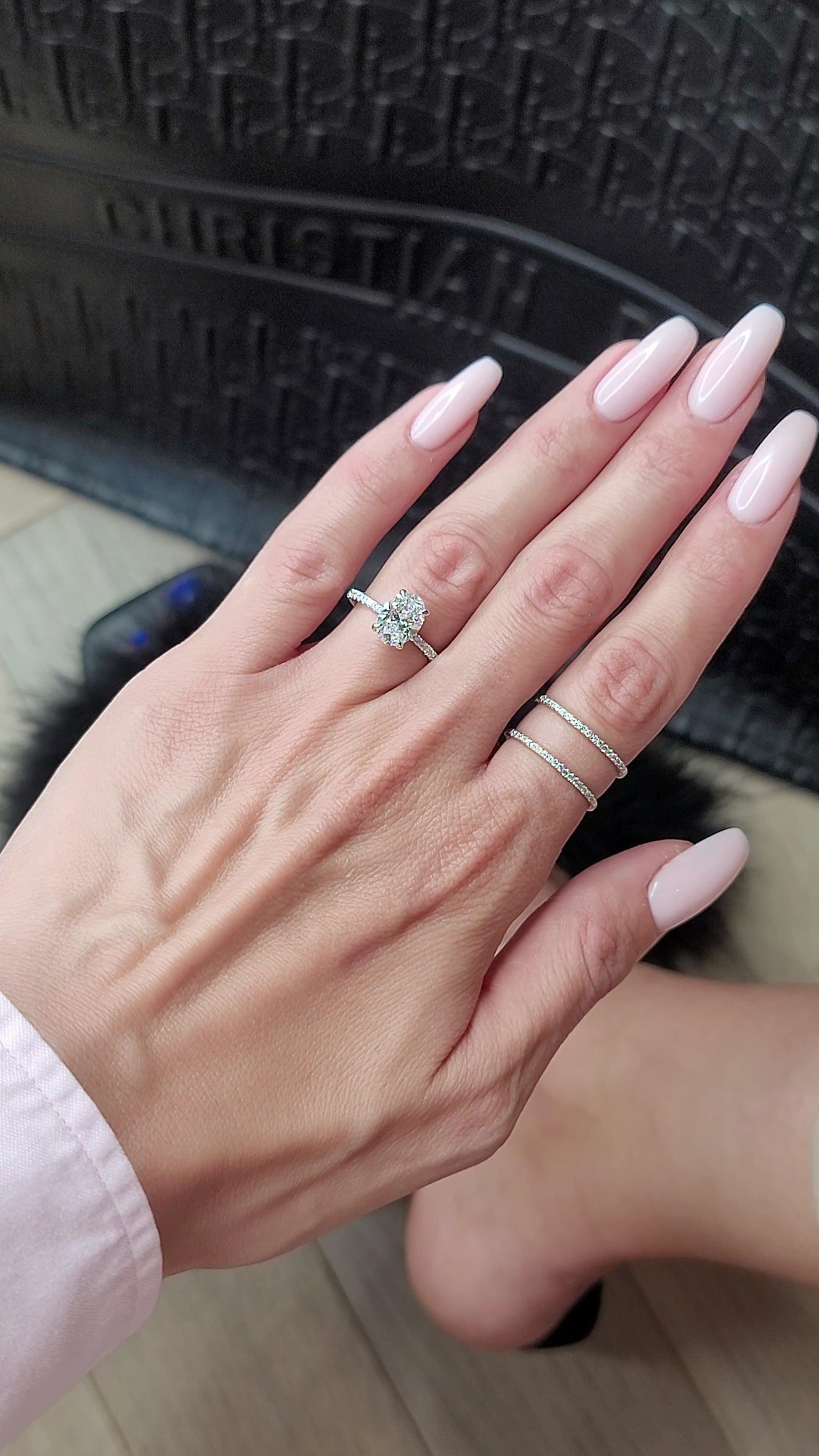 2.75 Carats Lab Grown Oval Cut Micropaved Side Stones Hidden Halo Diamond Engagement Ring - BenzDiamonds