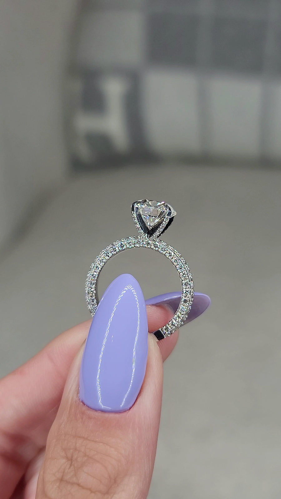 3.75 Carats Lab Grown Round Brilliant Cut Trio-Micropave Side Stones Diamond Engagement Ring - BenzDiamonds