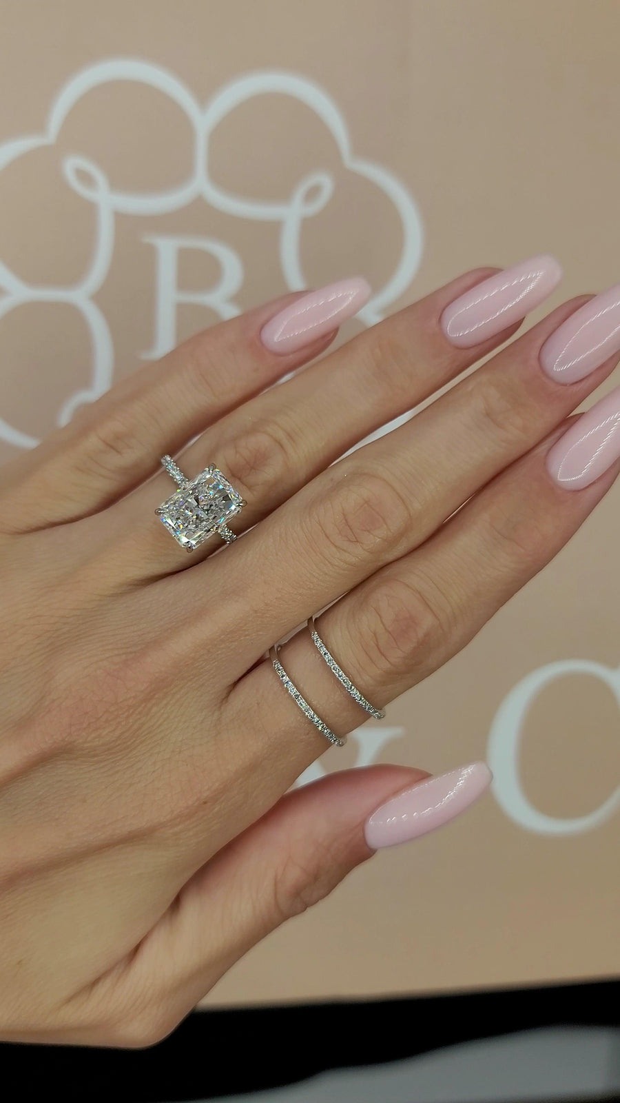 5.54 Carats Lab Grown Radiant Cut Micropaved Side Stones Hidden Halo Diamond Engagement Ring - BenzDiamonds