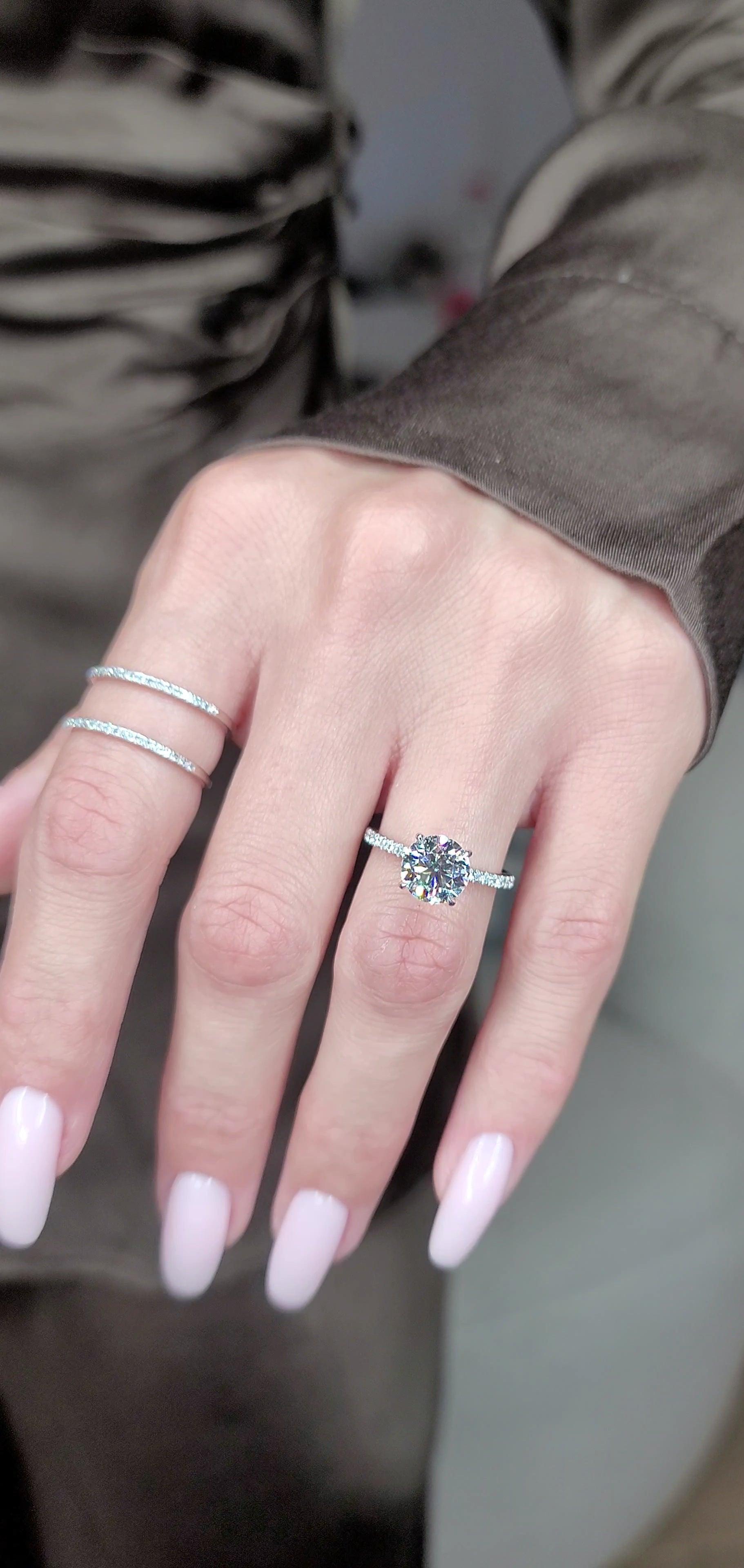 2.50 Carats Lab Grown Round Brilliant Cut Micropave Side Stones Hidden Halo Accented Prongs Diamond Engagement Ring - BenzDiamonds