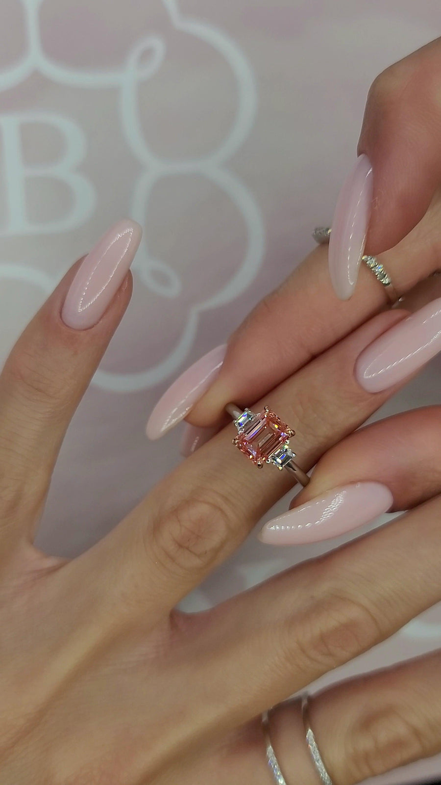 2.50 Carats Lab Grown Fancy Vivid Pink Emerald Cut with Trapezoid Side Stones Diamond Engagement Ring - BenzDiamonds