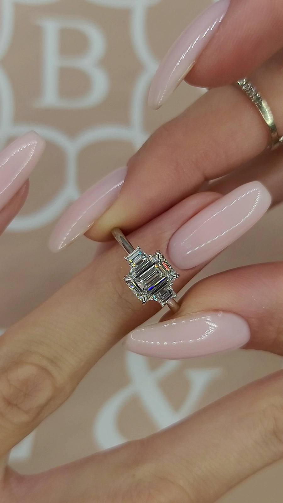 1.89 Carats Lab Grown Emerald Cut with Trapezoid Side Stones Diamond Engagement Ring - BenzDiamonds