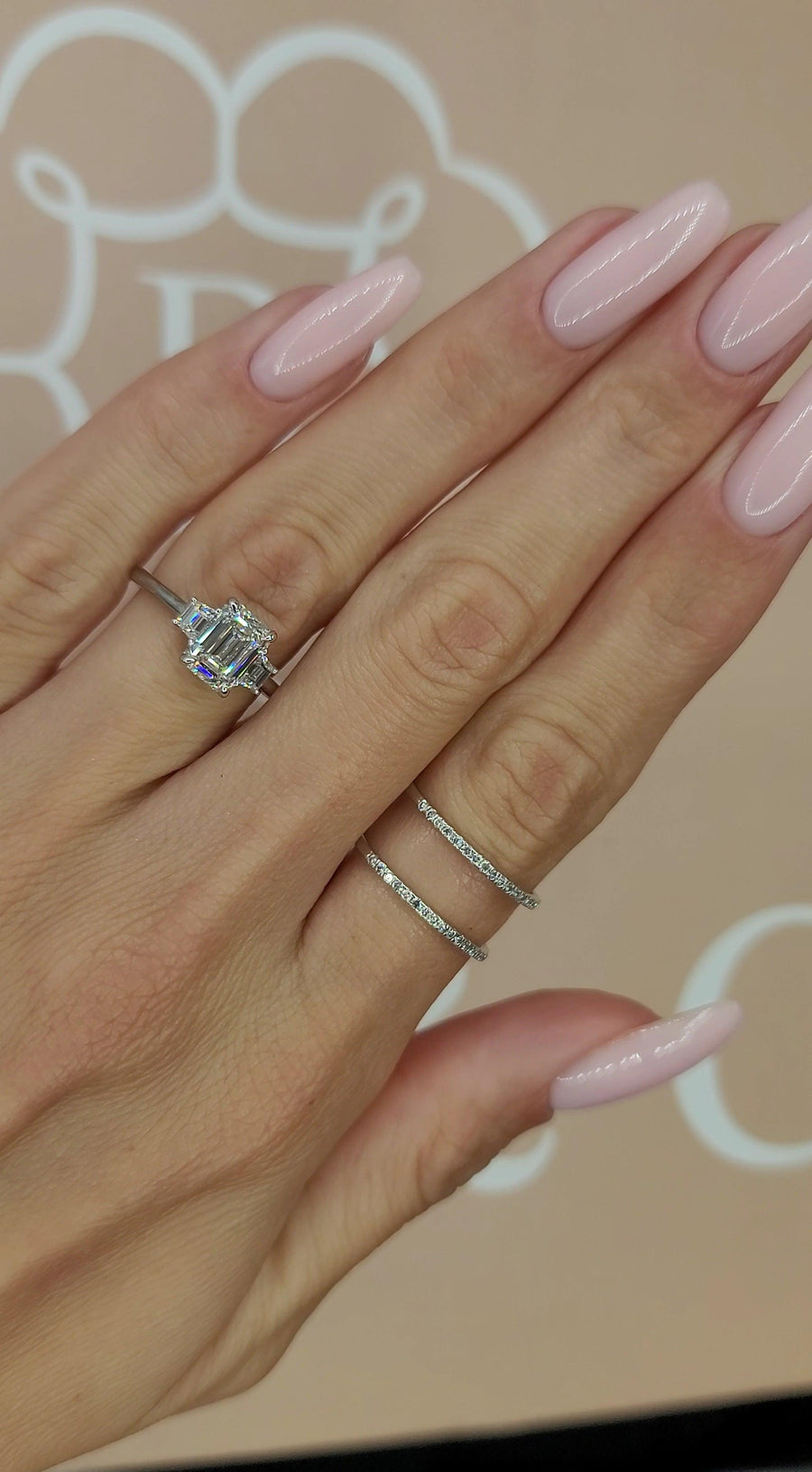 1.89 Carats Lab Grown Emerald Cut with Trapezoid Side Stones Diamond Engagement Ring - BenzDiamonds