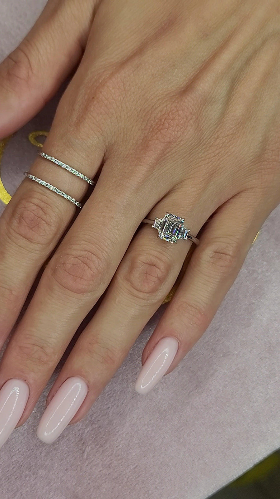 1.89 Carats Lab Grown Emerald Cut with Trapezoid Side Stones Diamond Engagement Ring - BenzDiamonds