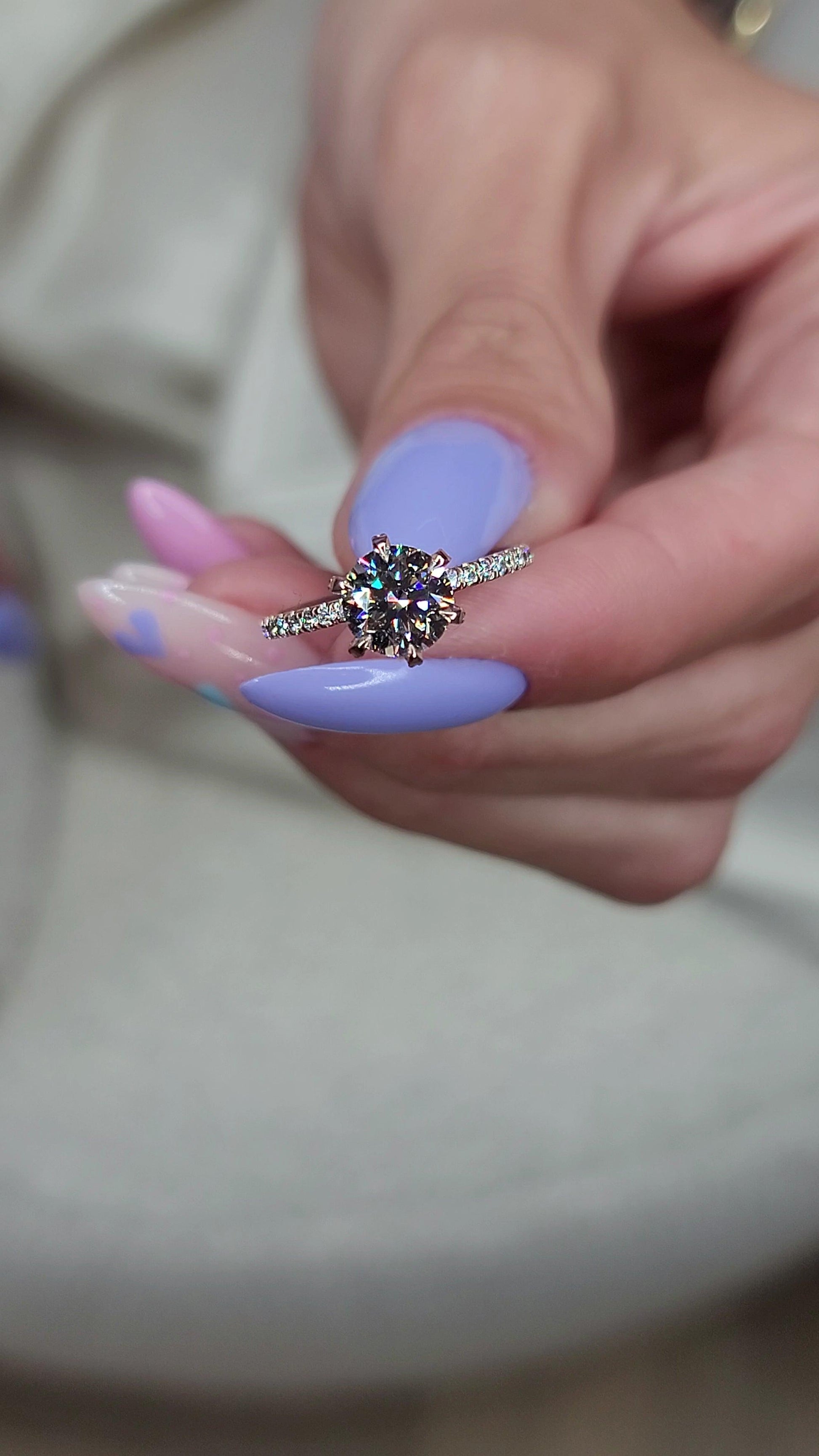 1.70 Carats Lab Grown Round Brilliant Cut Micropave Side Stones Accented Prongs Diamond Engagement Ring in Rose Gold - BenzDiamonds