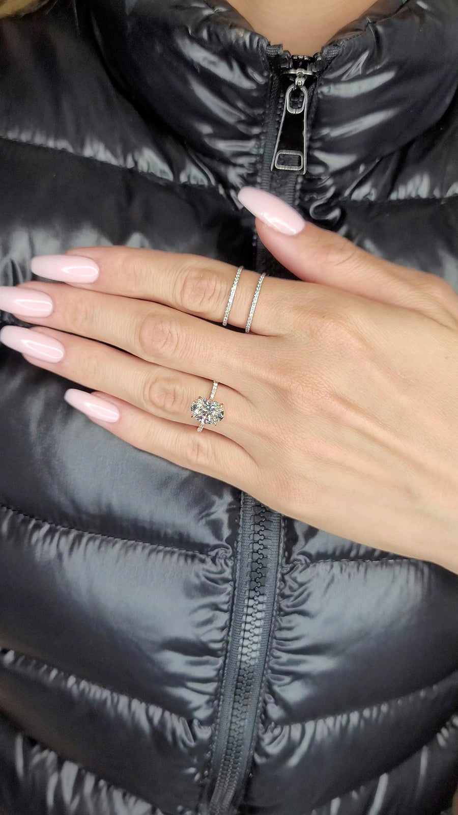 3.30 Carats Lab Grown Oval Cut Micropaved Side Stones Hidden Halo Diamond Engagement Ring - BenzDiamonds