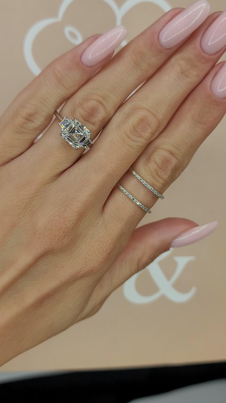 3.56 Carats Lab Grown Asscher Cut with Trapezoid Side Stones Diamond Engagement Ring - BenzDiamonds
