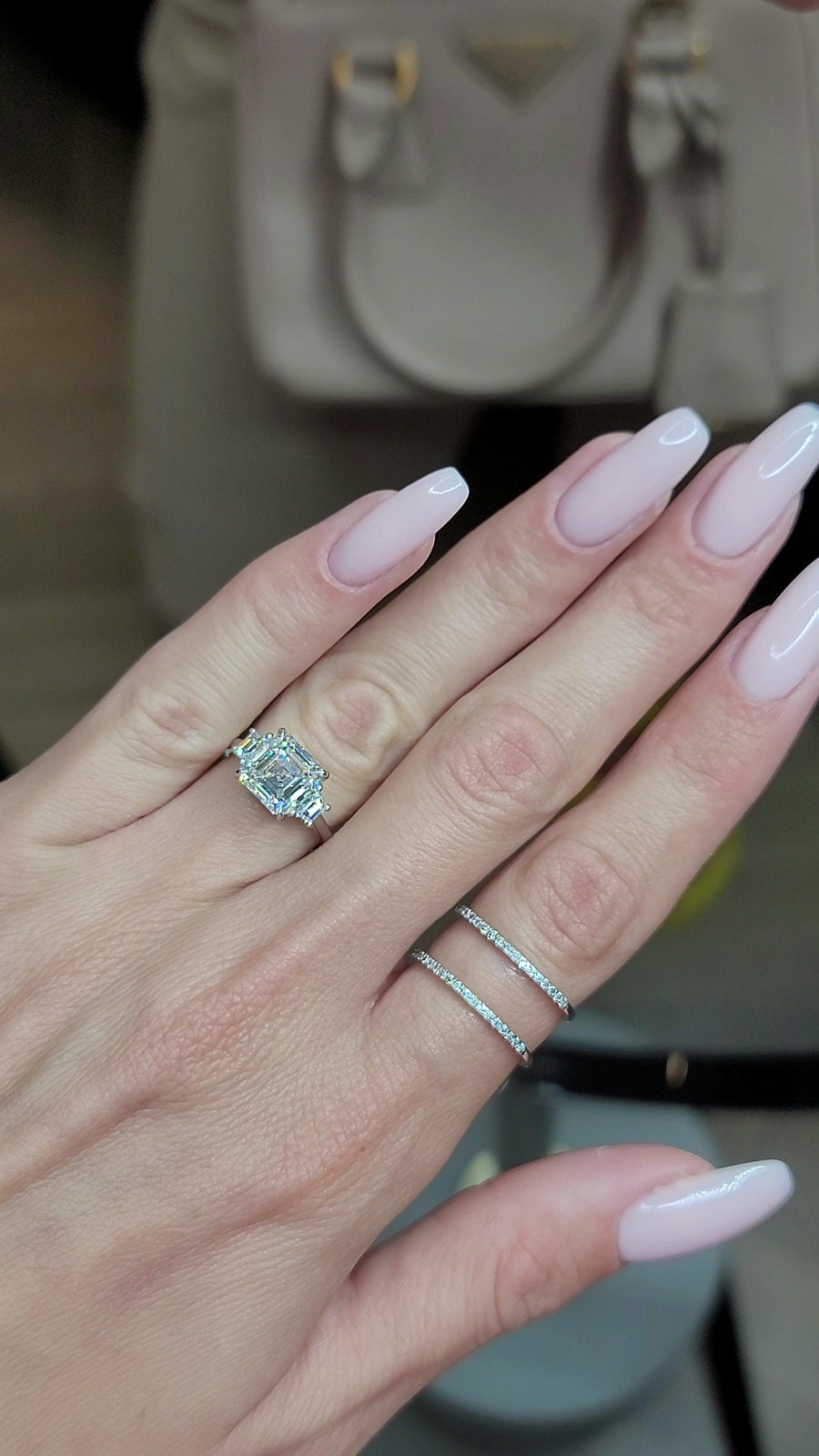 3.56 Carats Lab Grown Asscher Cut with Trapezoid Side Stones Diamond Engagement Ring - BenzDiamonds