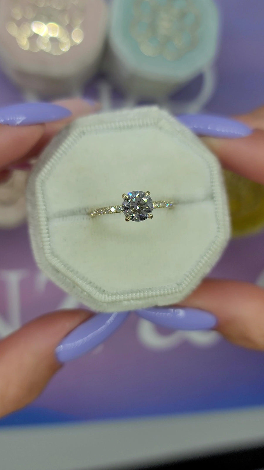 1.50 Carats Lab Grown Round Brilliant Cut Micropave Side Stones Hidden Halo Diamond Engagement Ring - BenzDiamonds