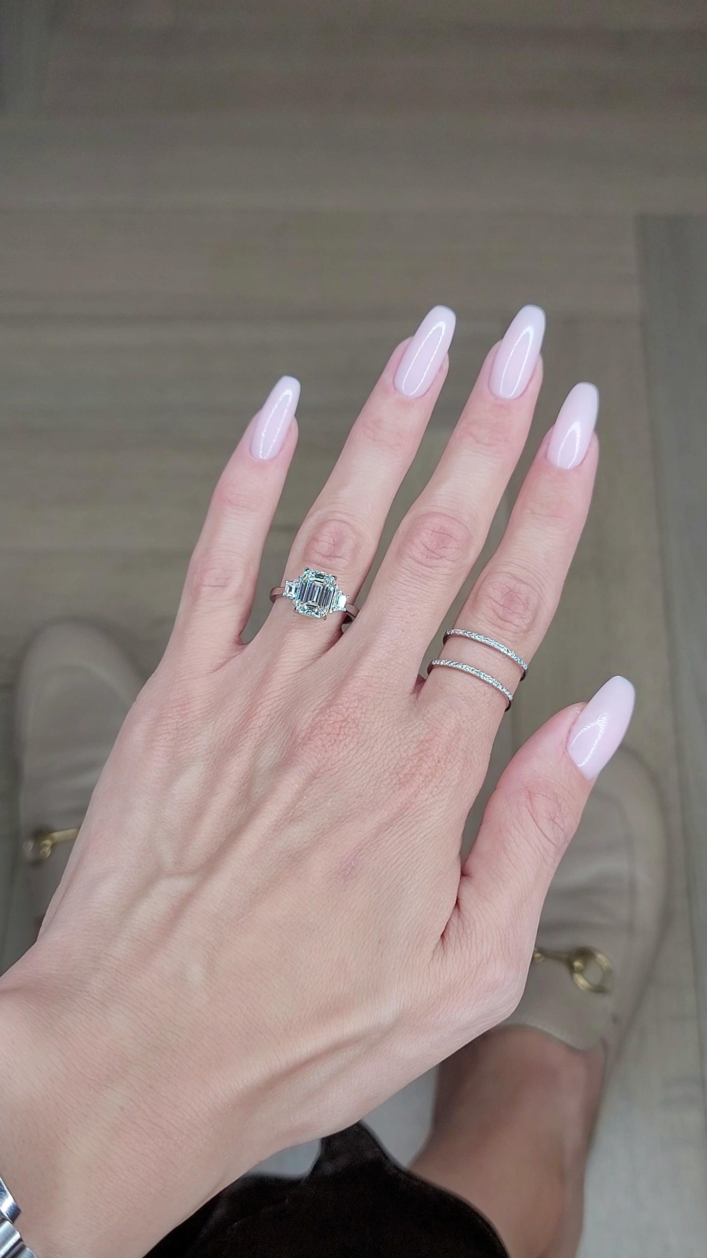 3.55 Carats Lab Grown Emerald Cut with Trapezoid Side Stones Diamond Engagement Ring