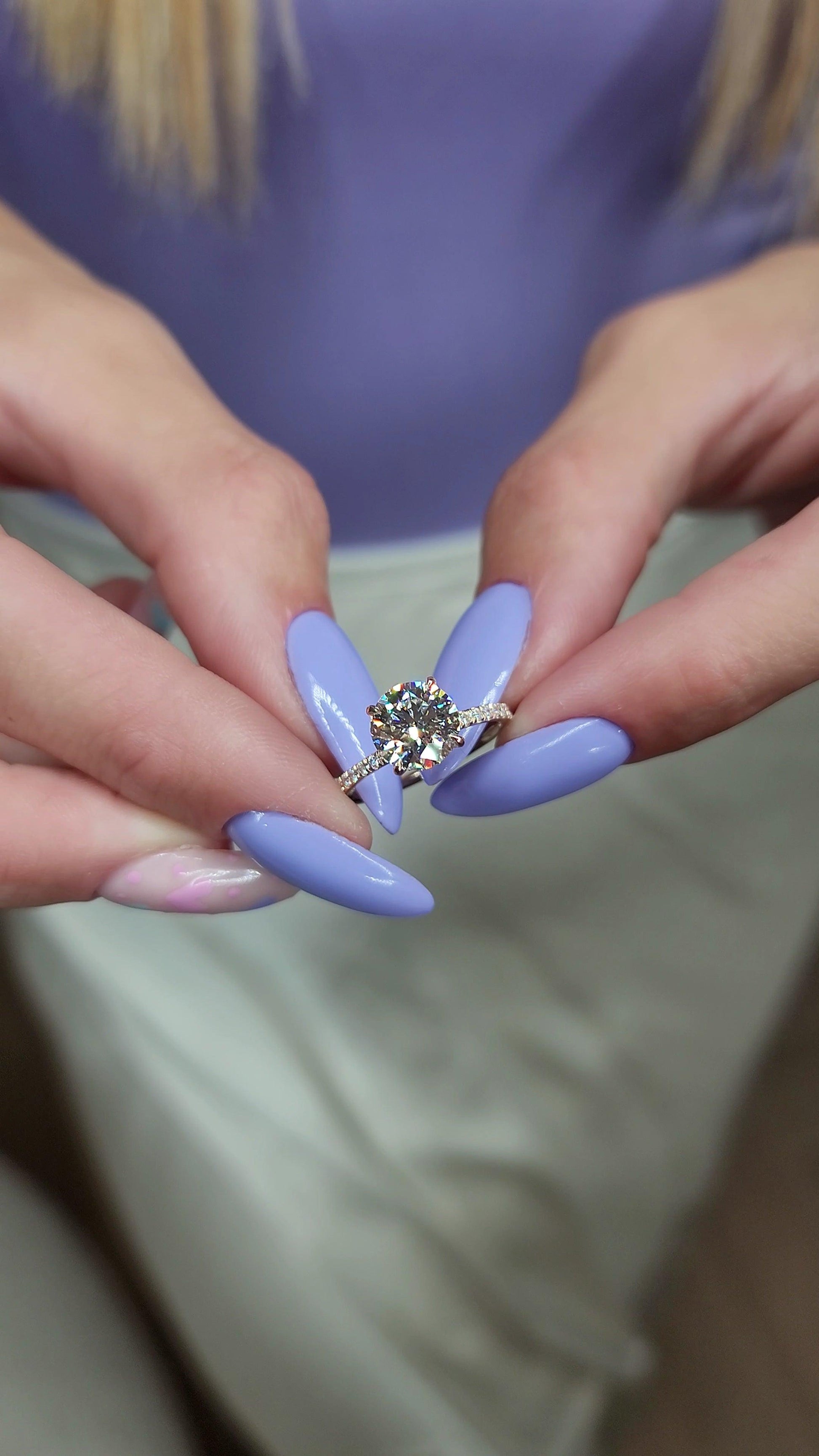 2.54 Carats Lab Grown Round Brilliant Cut Micropave Side Stones Hidden Halo Diamond Engagement Ring - BenzDiamonds