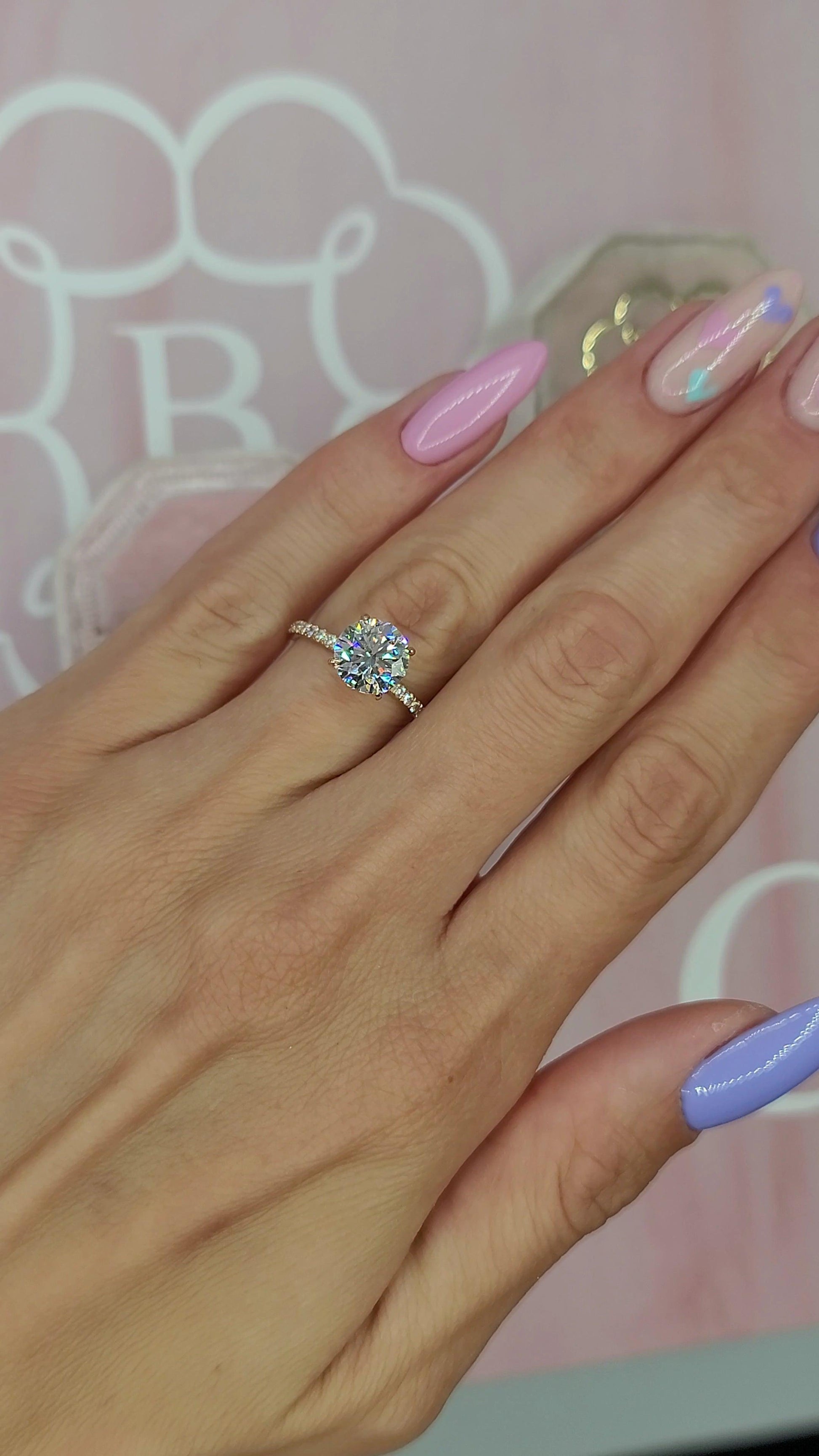 2.54 Carats Lab Grown Round Brilliant Cut Micropave Side Stones Hidden Halo Diamond Engagement Ring - BenzDiamonds