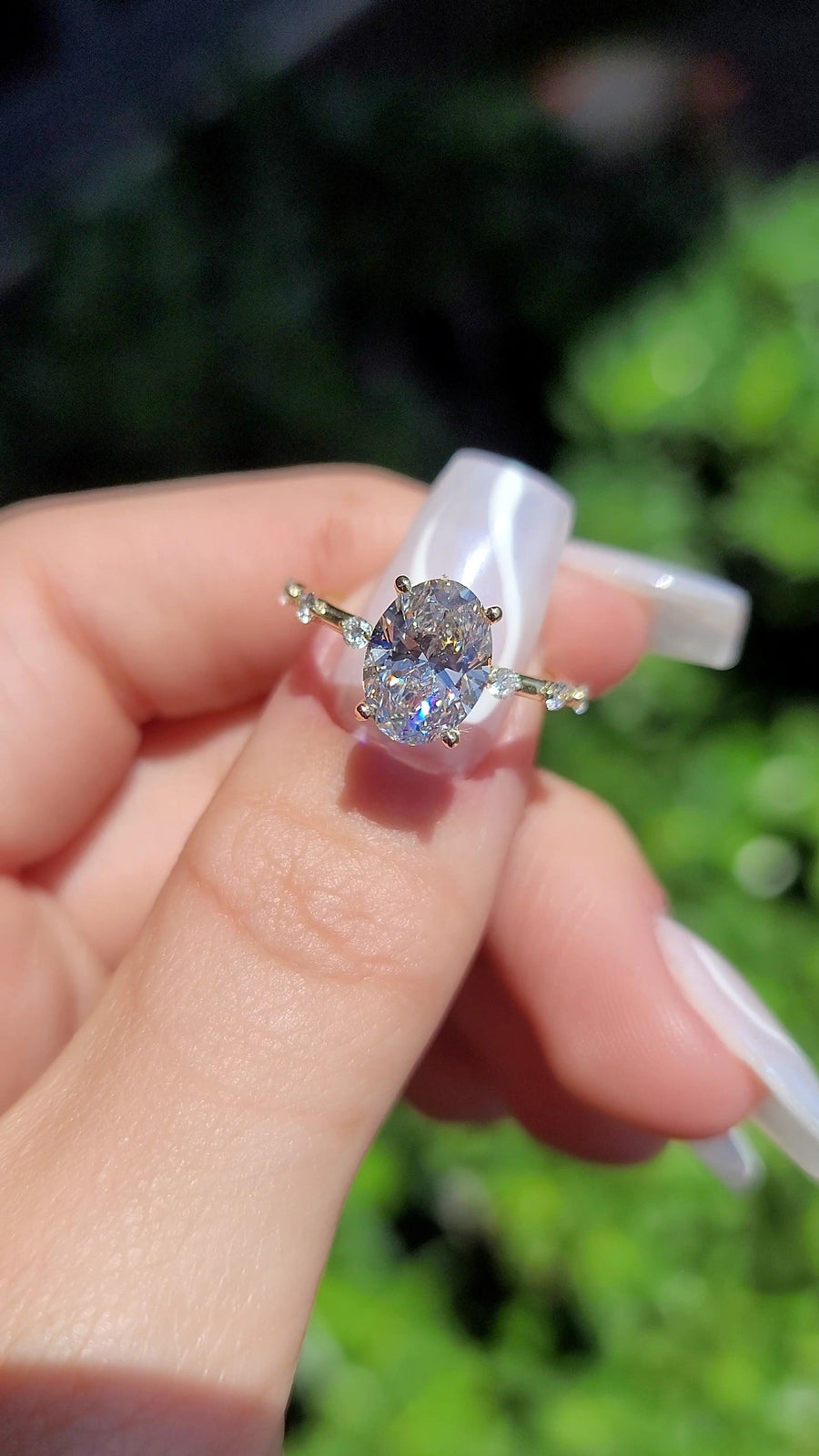 2.19 Carats Lab Grown Oval Cut Spaced Side Stones Diamond Engagement Ring - BenzDiamonds