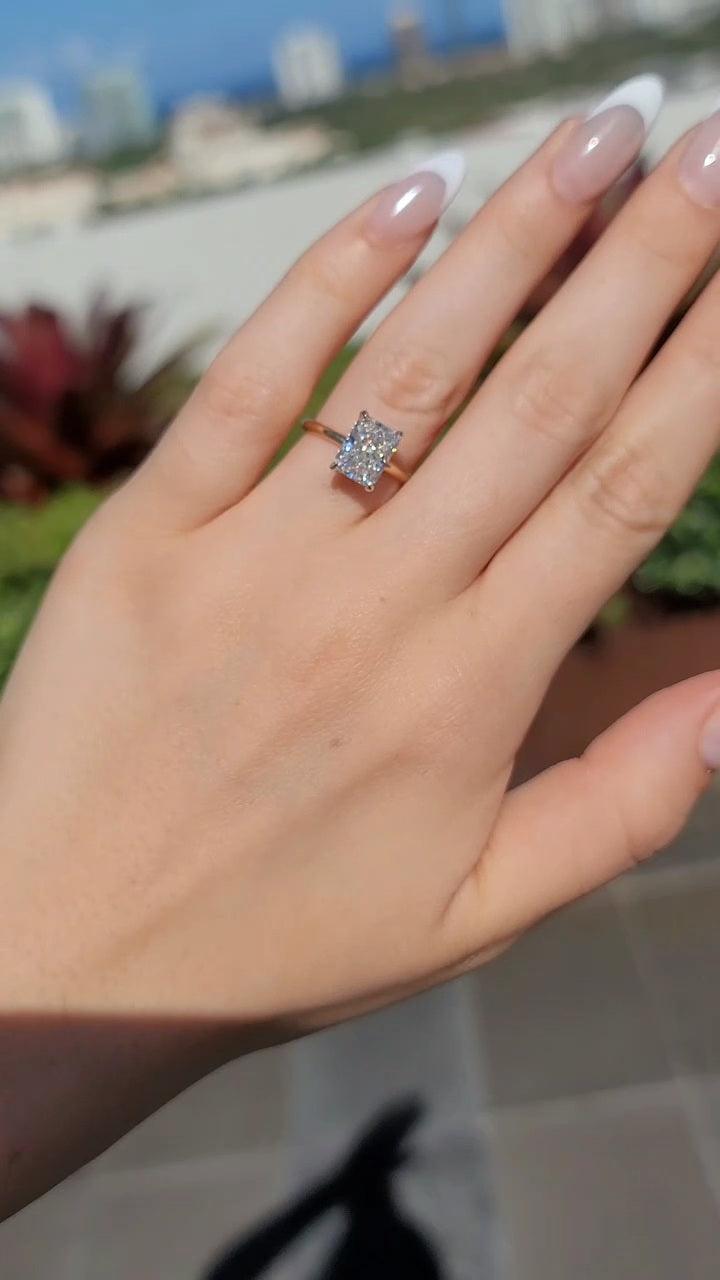 2.72 Carats Lab Grown Radiant Cut Two Tone Solitaire Hidden Halo Diamond Engagement Ring - BenzDiamonds