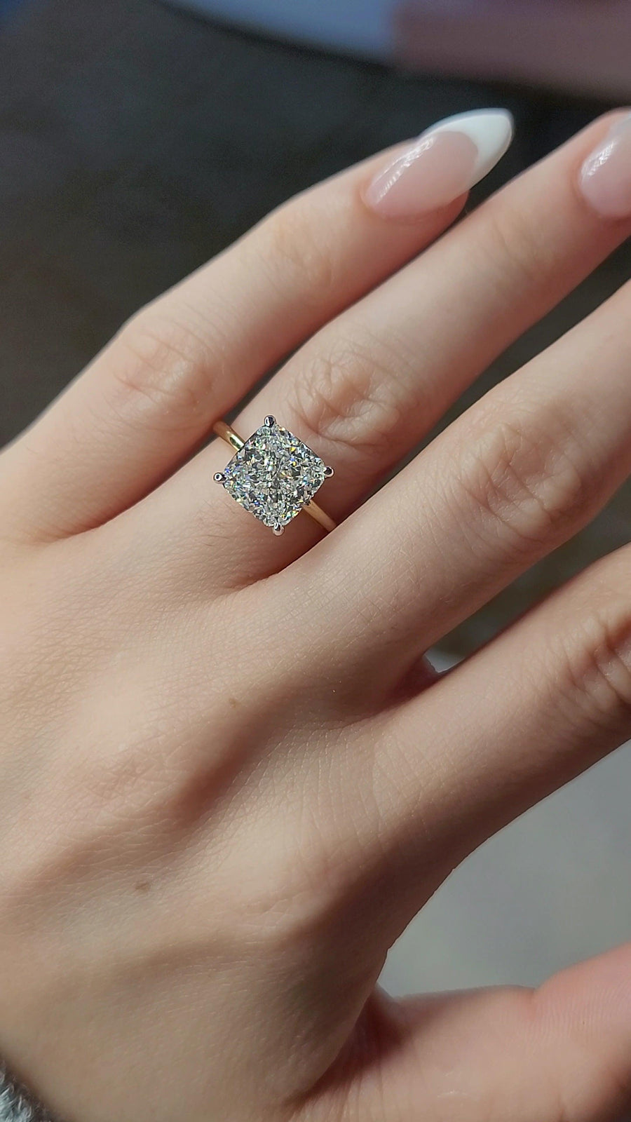 4.29 Carats Lab Grown Cushion Cut Two Tone Solitaire Hidden Halo Diamond Engagement Ring - BenzDiamonds