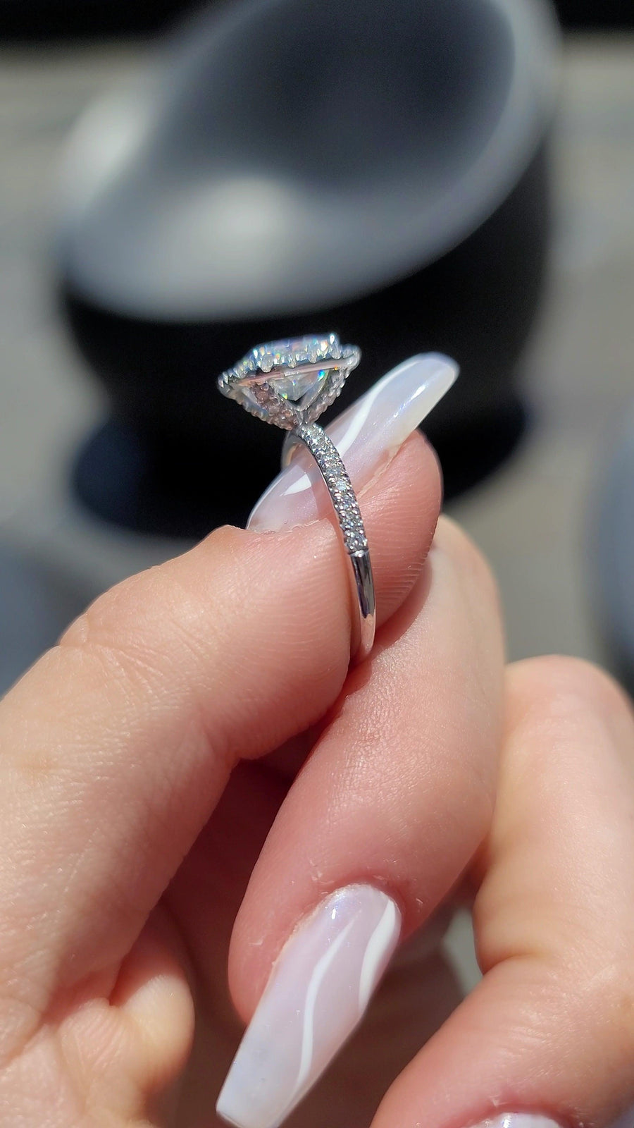 2.68 Carats Lab Grown Cushion Cut Micropaved Halo Side Stones Diamond Engagement Ring - BenzDiamonds